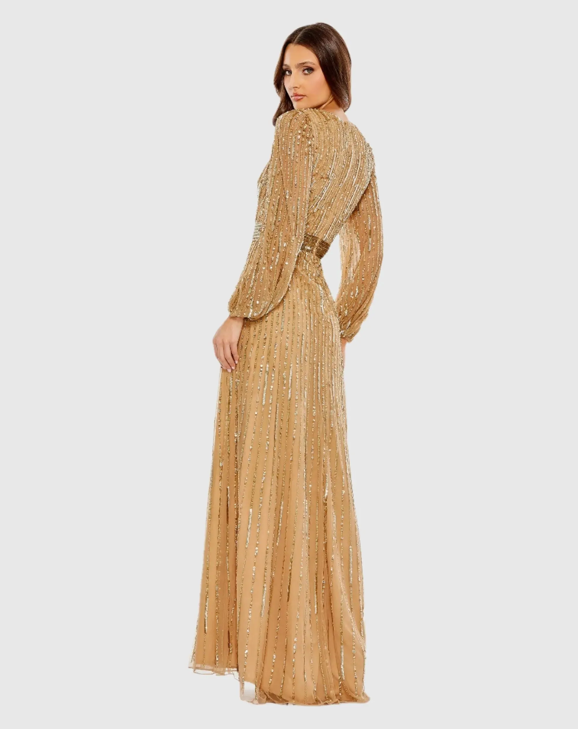Gold Wrap Over Puff Sleeve Embellished Gown sold by Mac Duggal product image thumbnail 3