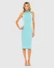 Blue Open Back Jeweled Halter Midi Dress sold by Mac Duggal