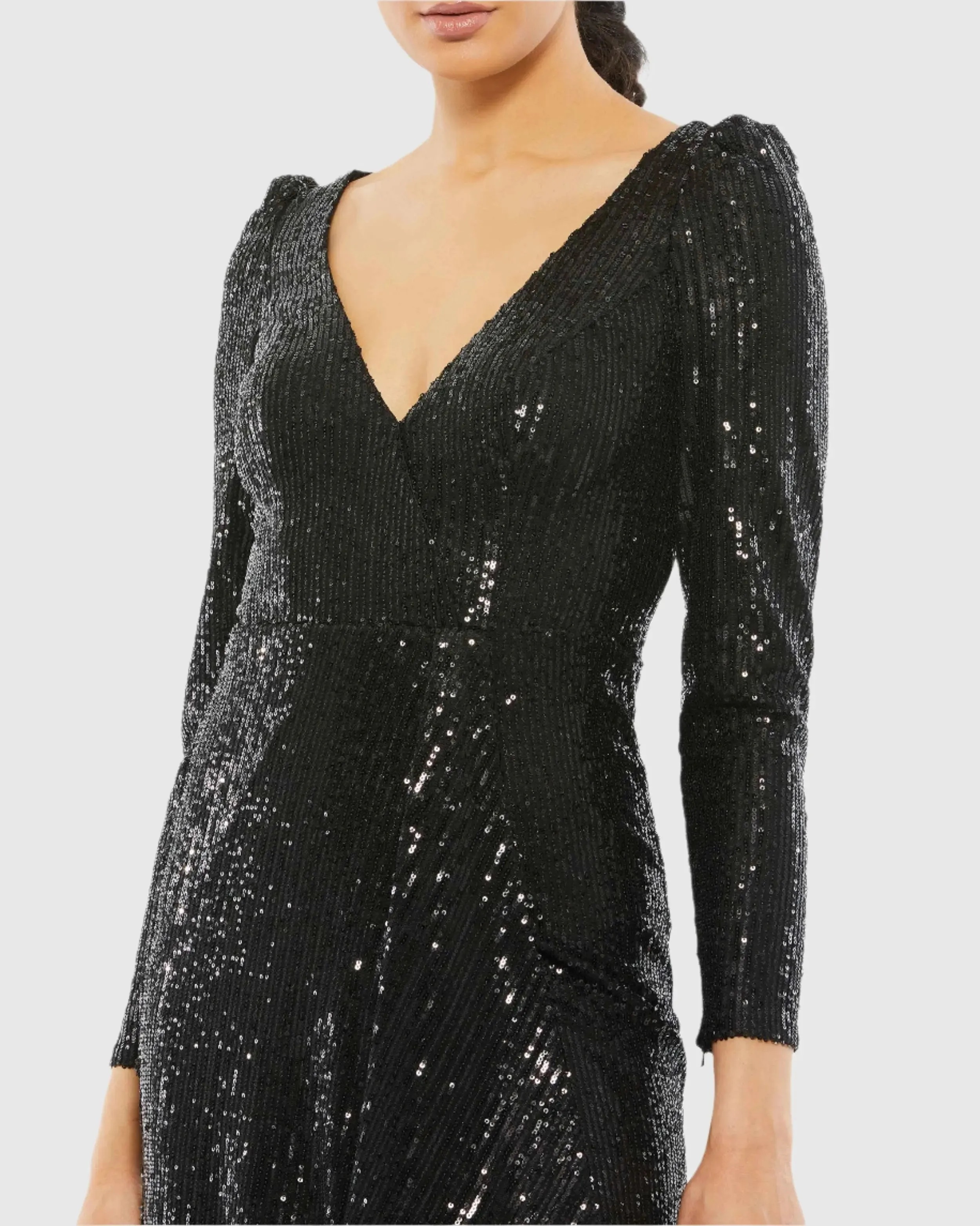Black Faux Wrap Long Sleeve Sequin Gown - FINAL SALE sold by Mac Duggal product image thumbnail 2