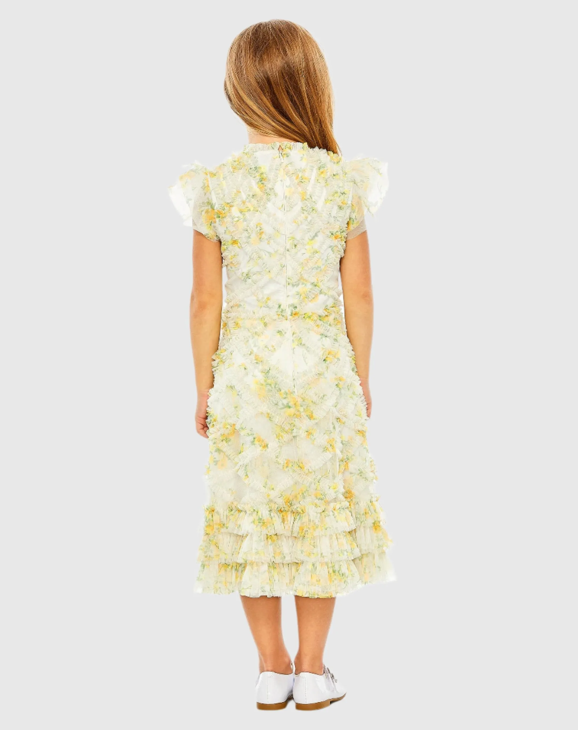 Yellow Girls High Neck Ruffle Tiered Mini Dress sold by Mac Duggal product image thumbnail 3