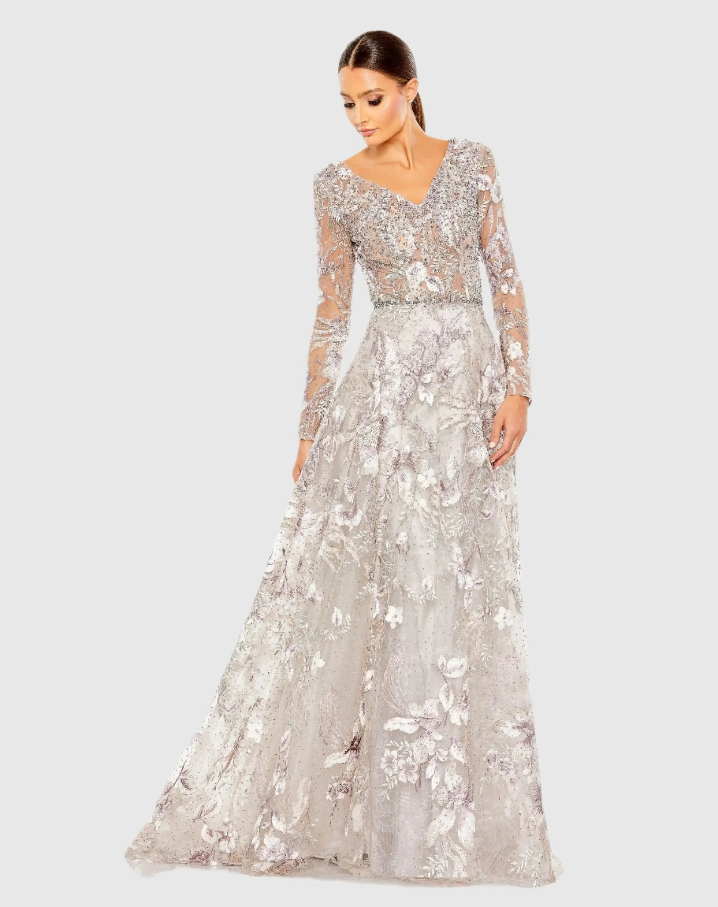 Long Sleeve Beaded Applique Gown sold by Mac Duggal product image thumbnail 3