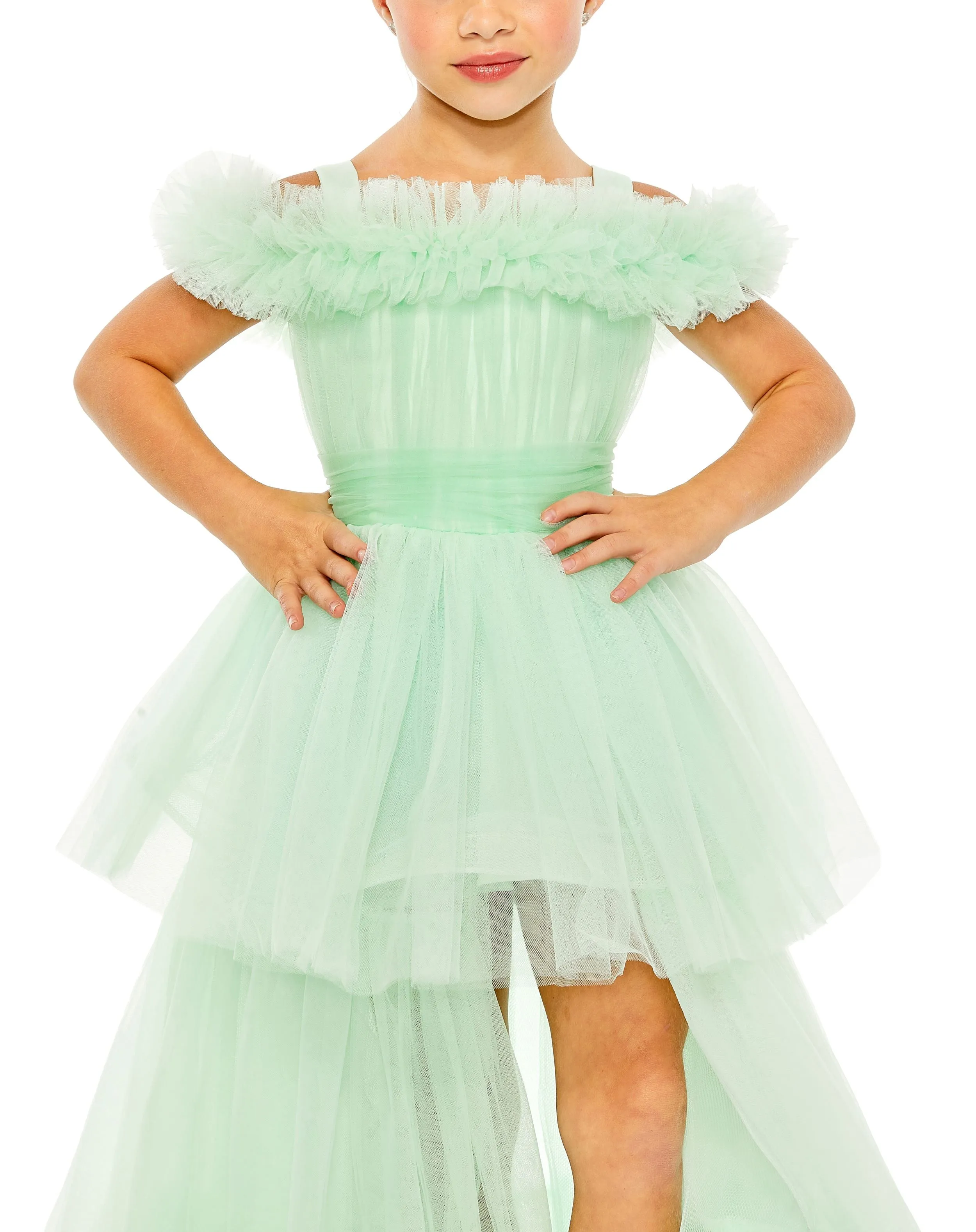 Green Girls Off the Shoulder High Low Tulle Dress sold by Mac Duggal product image thumbnail 2