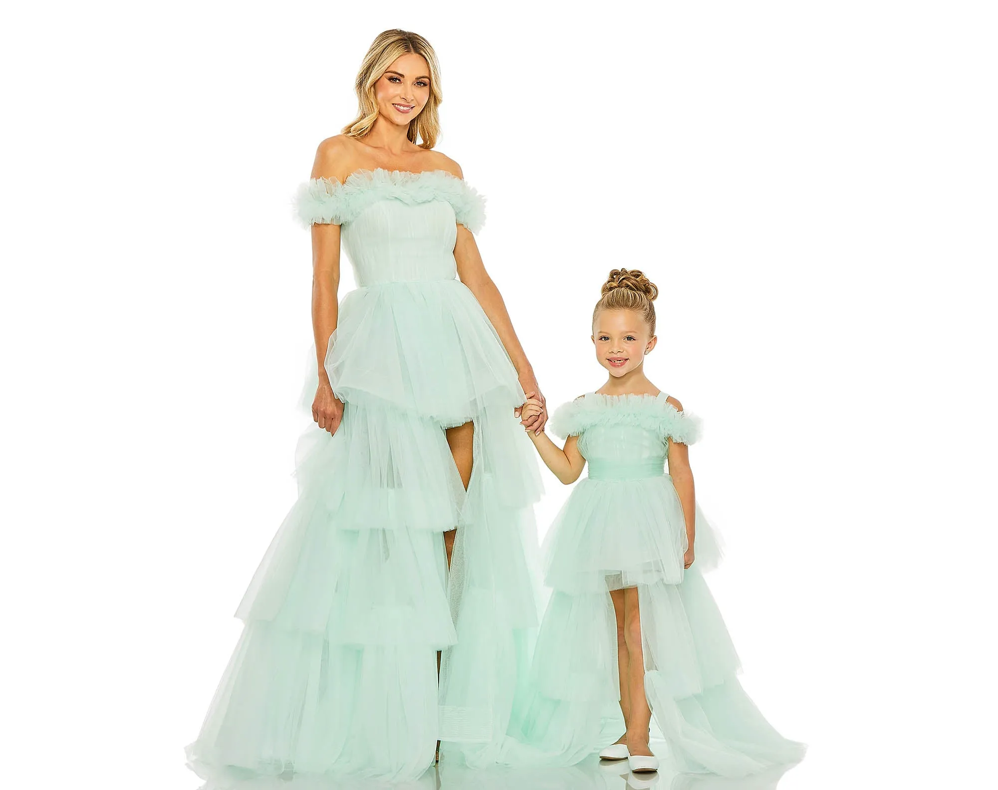 Green Girls Off the Shoulder High Low Tulle Dress sold by Mac Duggal product image thumbnail 4