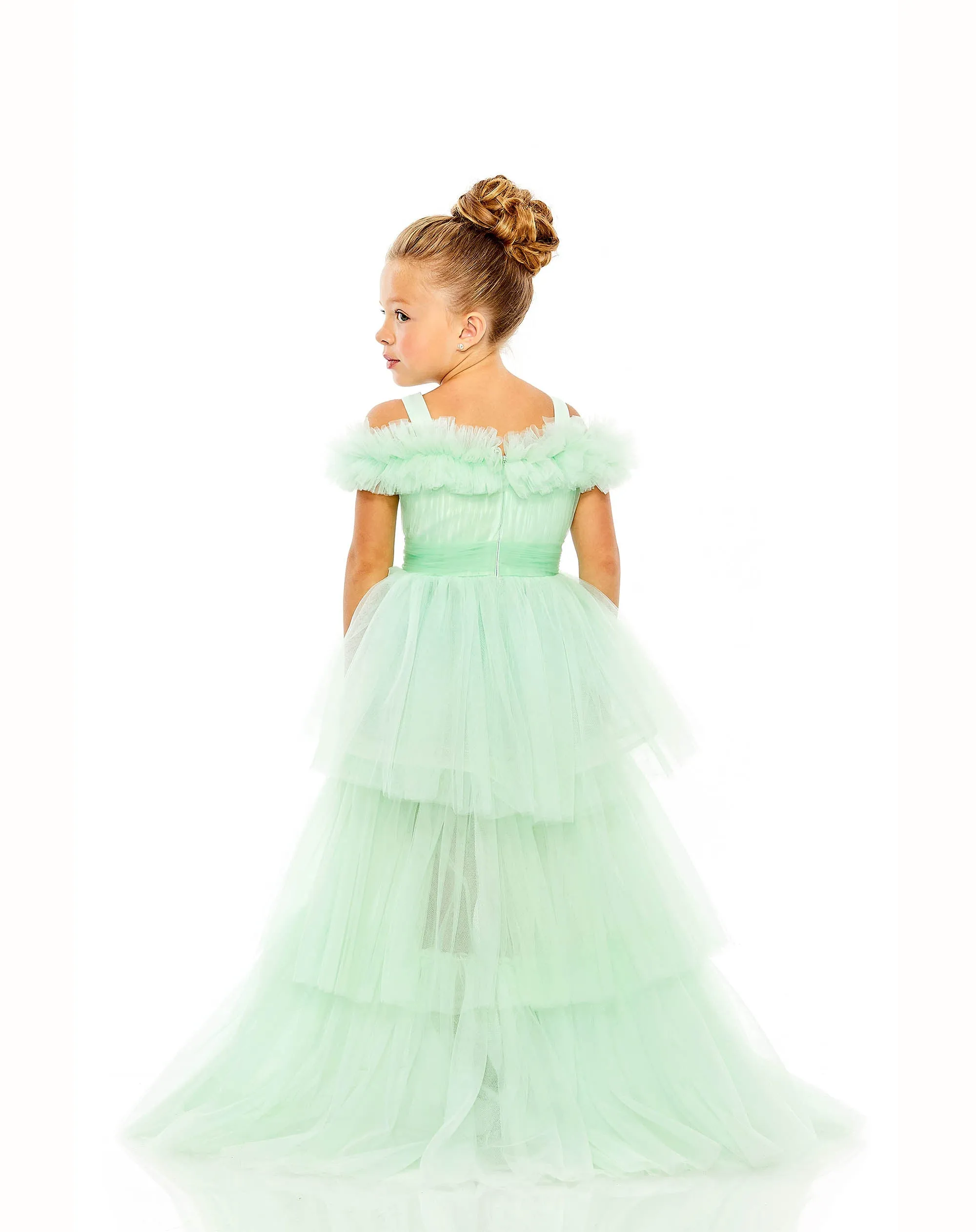 Green Girls Off the Shoulder High Low Tulle Dress sold by Mac Duggal product image thumbnail 3