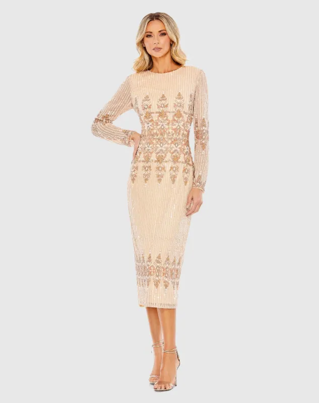 Embellished Long Sleeve High Neck Sheath Dress sold by Mac Duggal