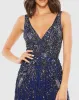 Navy Sleeveless V-Neck Embellished Tulle Gown sold by Mac Duggal