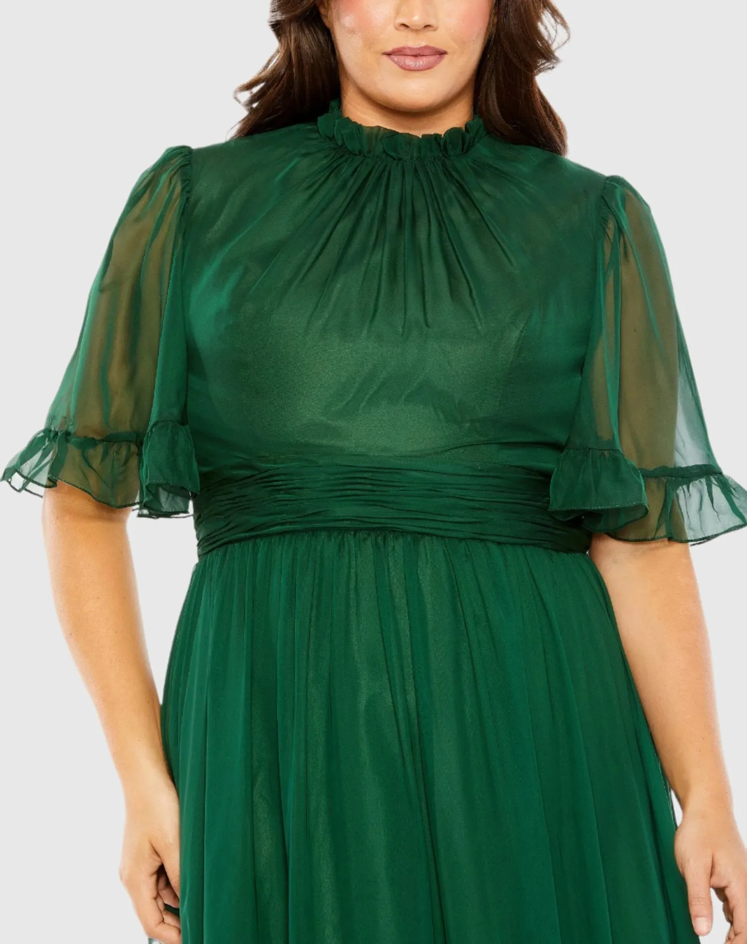 Green Ruffle Tiered High Low Flutter Sleeve Gown (Plus) sold by Mac Duggal product image thumbnail 2