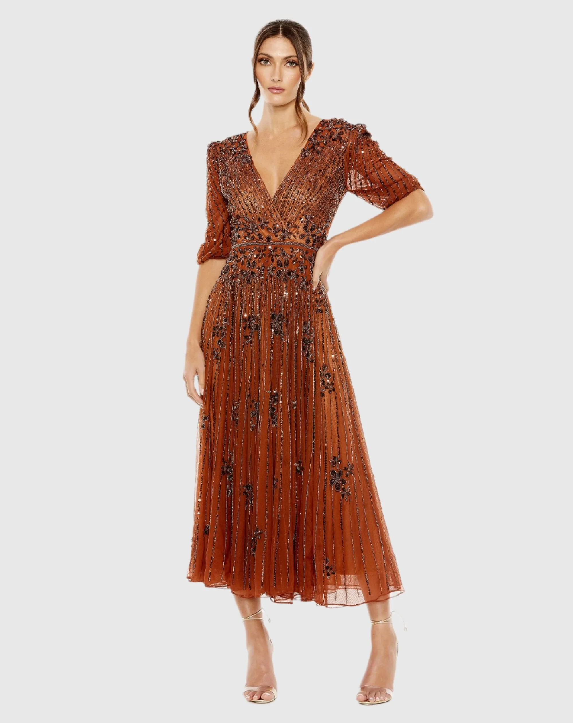 Puff Quarter Length Sleeve V-Neck Dress sold by Mac Duggal product image thumbnail 2