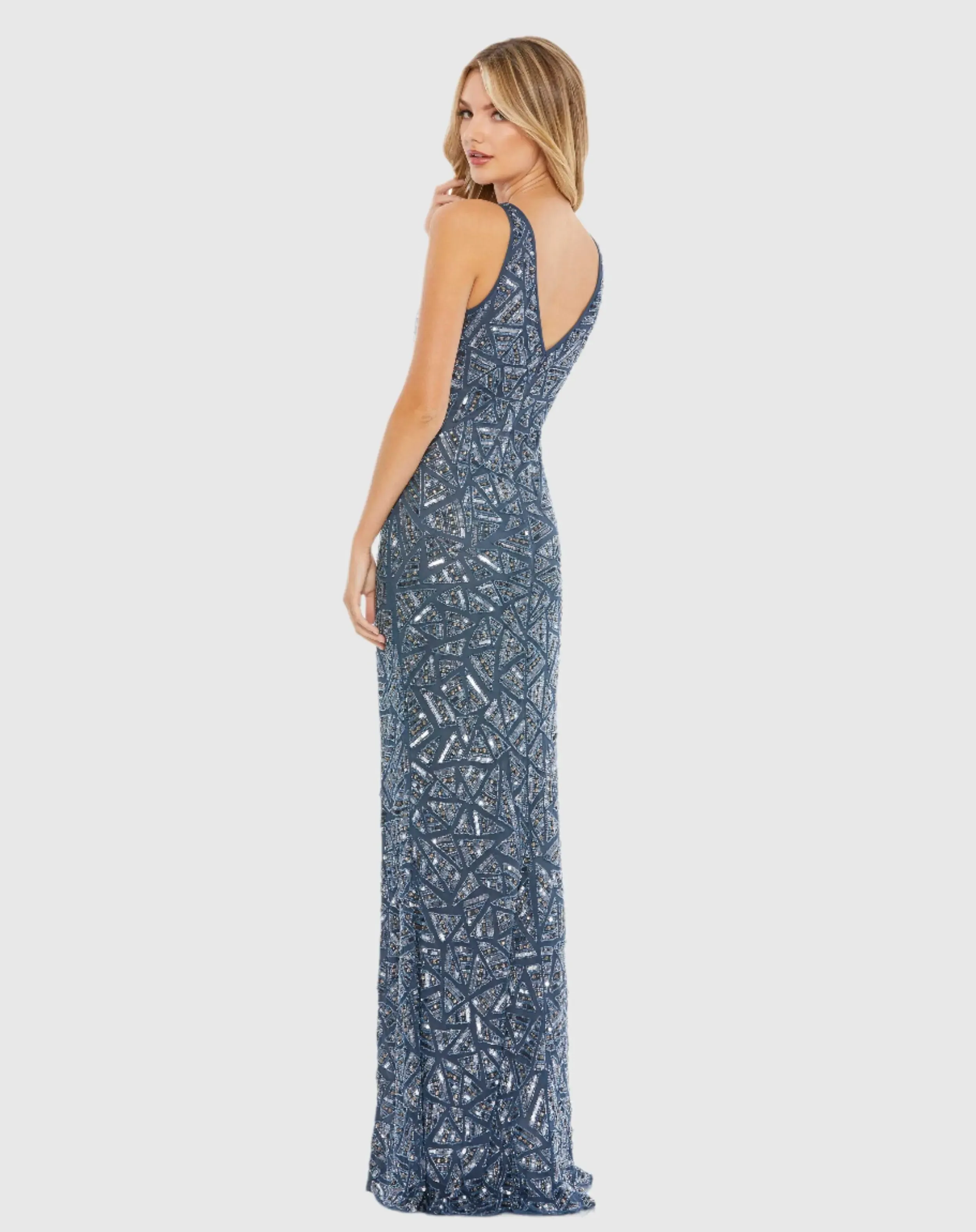 Blue Sleeveless V Neck Embellished Gown sold by Mac Duggal product image thumbnail 3
