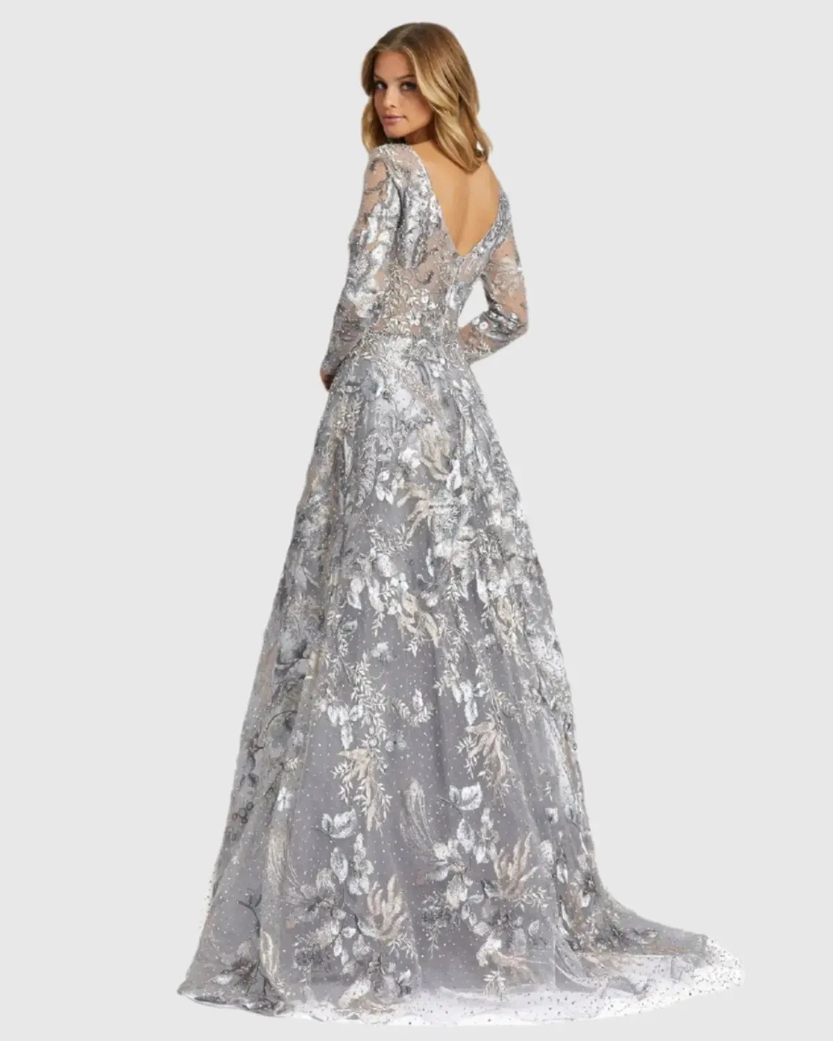 Gray Long Sleeve Beaded Applique Gown sold by Mac Duggal product image thumbnail 3
