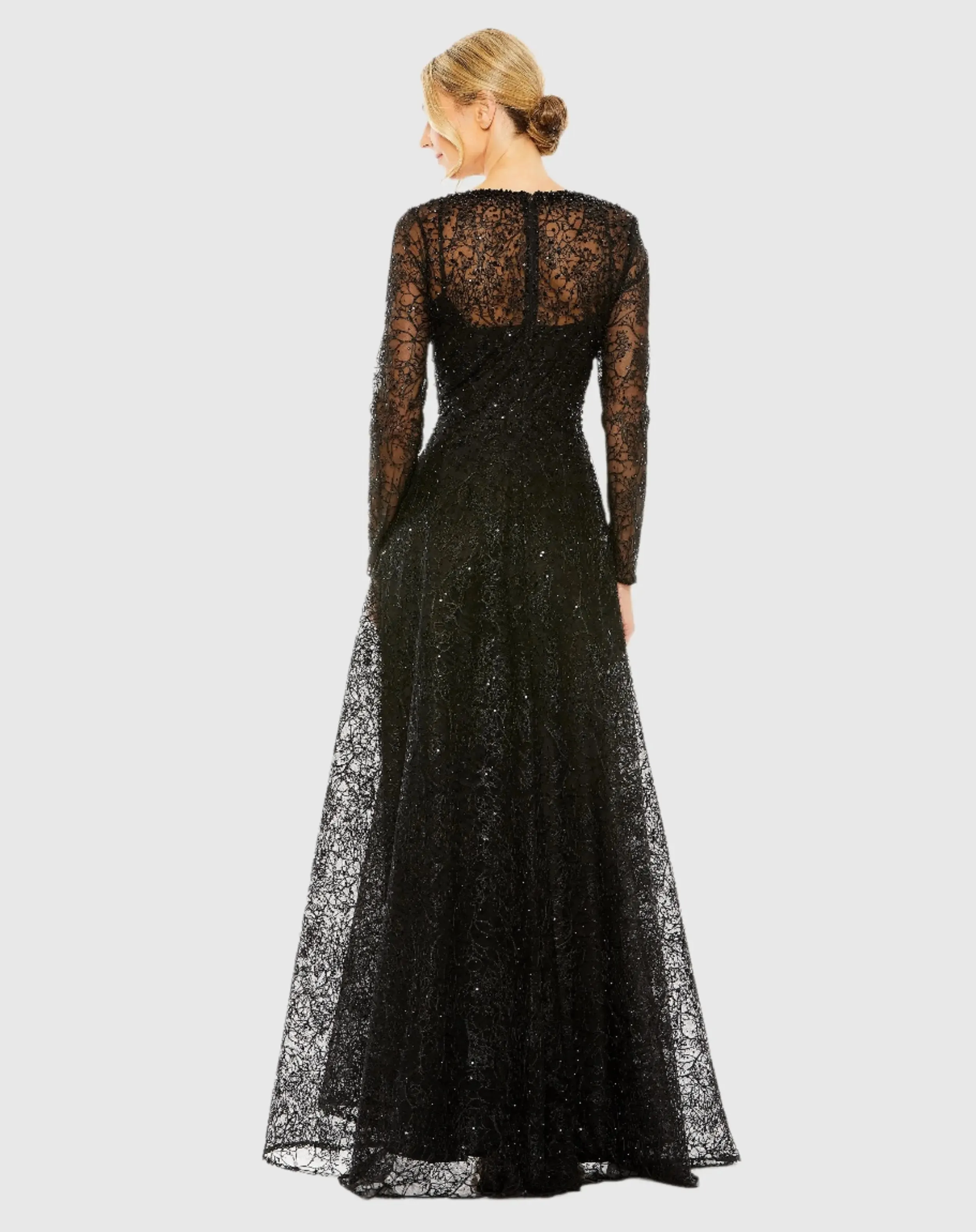 Black Crystal Embellished Long Sleeve V Neck Gown sold by Mac Duggal product image thumbnail 3