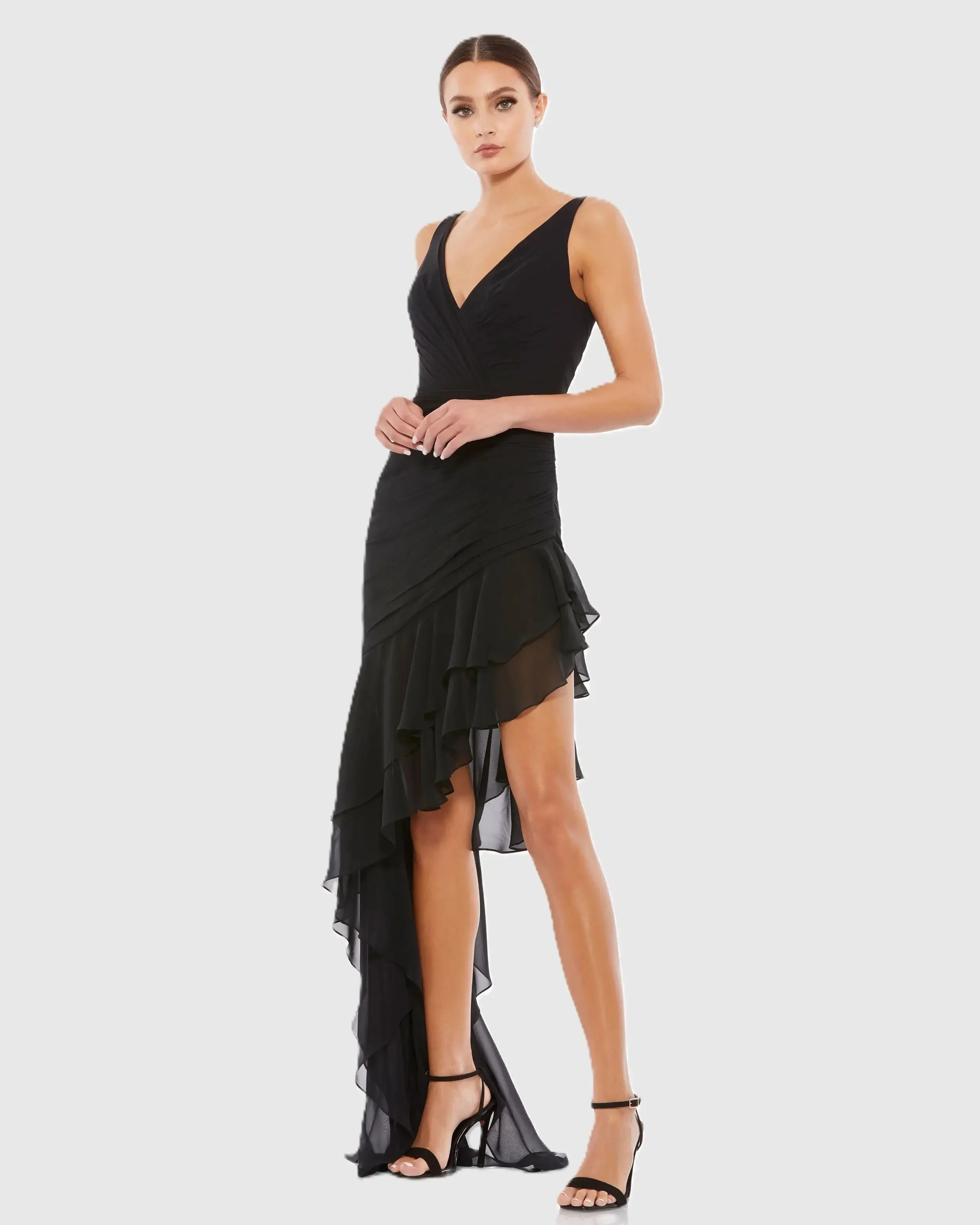 Asymmetrical Ruffled V-Neck Chiffon Dress sold by Mac Duggal product image thumbnail 2
