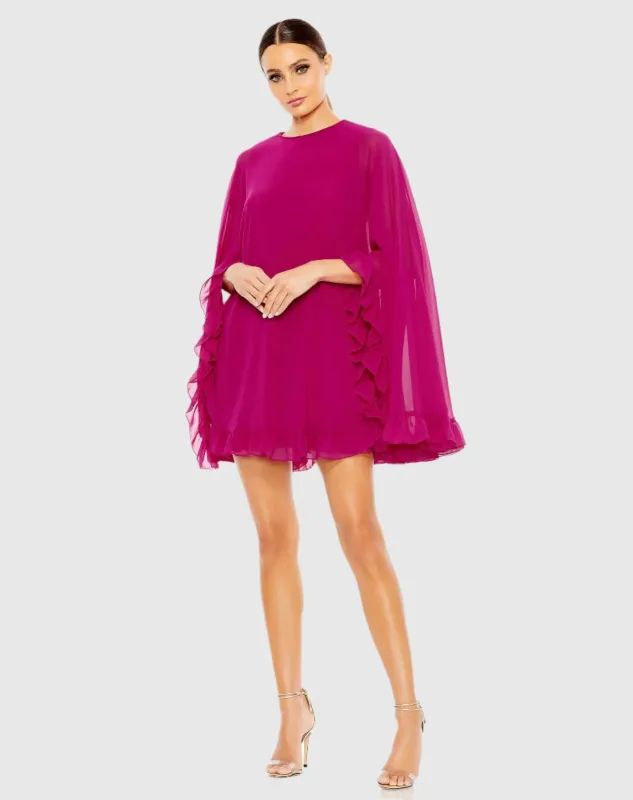 Pink High Neck Ruffle Hem Cape Mini Dress sold by Mac Duggal