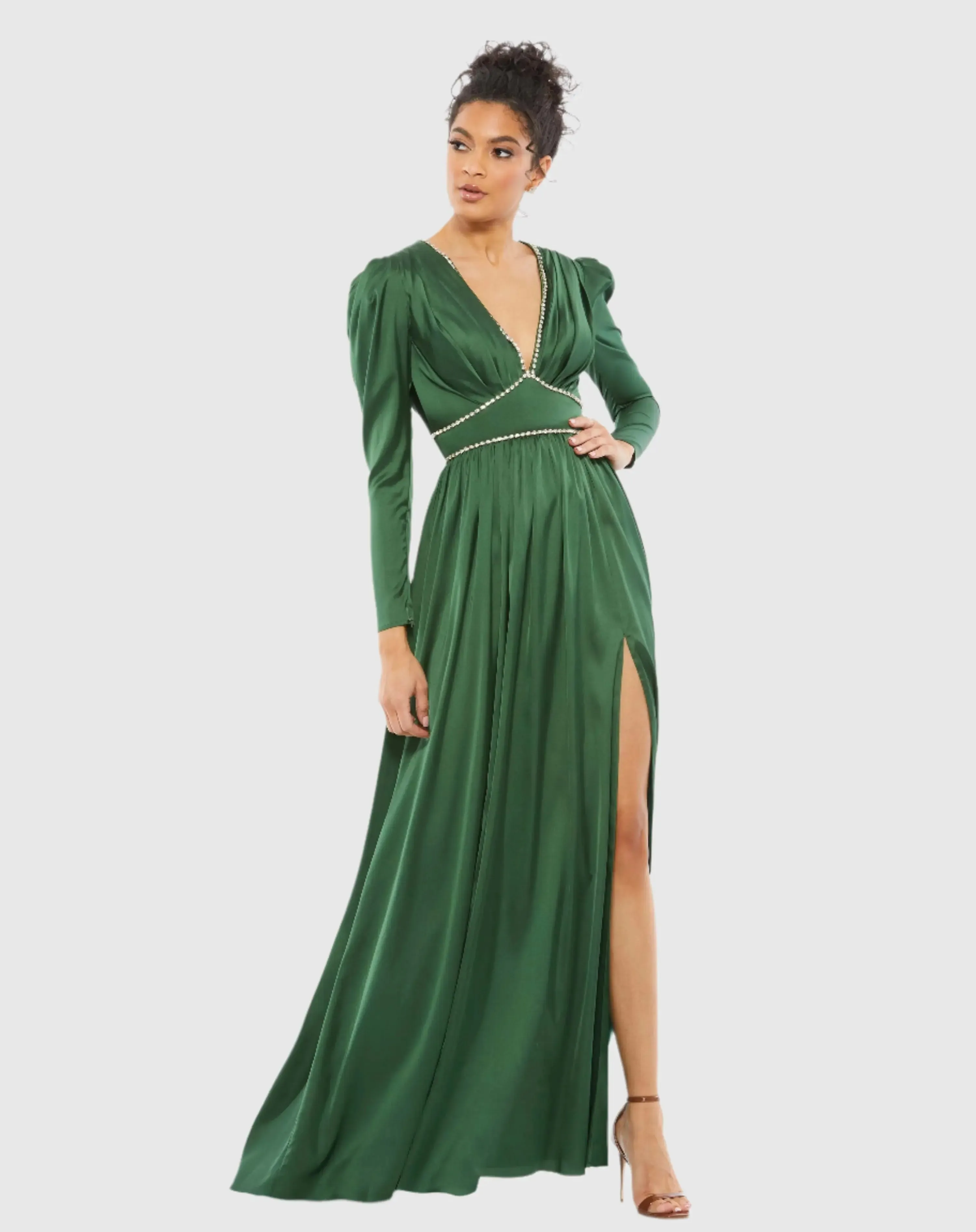 Rhinestone Trim Puff Sleeve Gathered Gown sold by Mac Duggal product image thumbnail 2