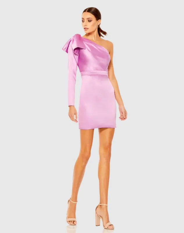 One Shoulder Long Sleeve Satin Mini Dress sold by Mac Duggal