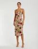 Beige Floral Beaded Scoop Neck Midi Dress sold by Mac Duggal