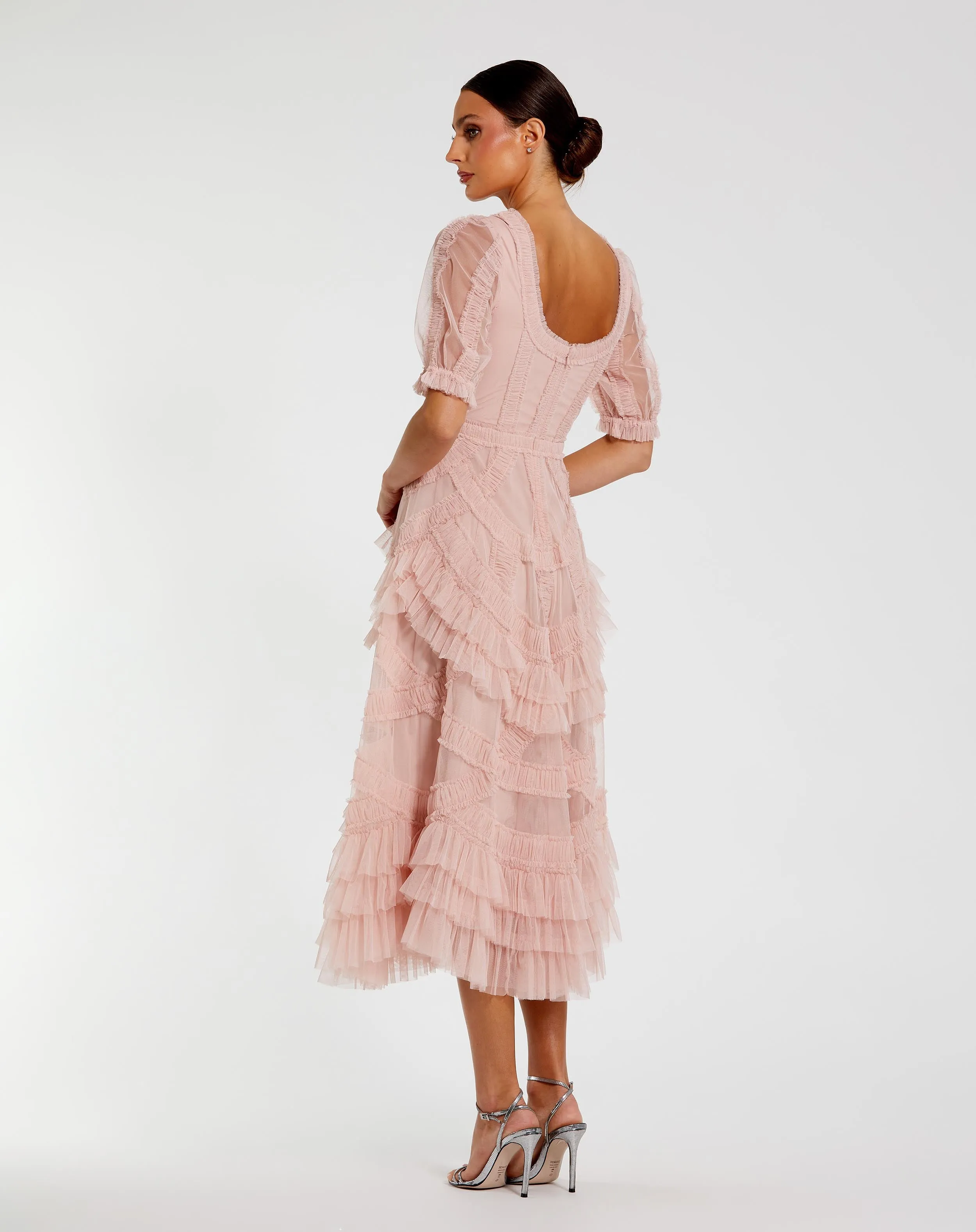 Pink Short Sleeve Micro Ruffle Midi Dress sold by Mac Duggal product image thumbnail 3