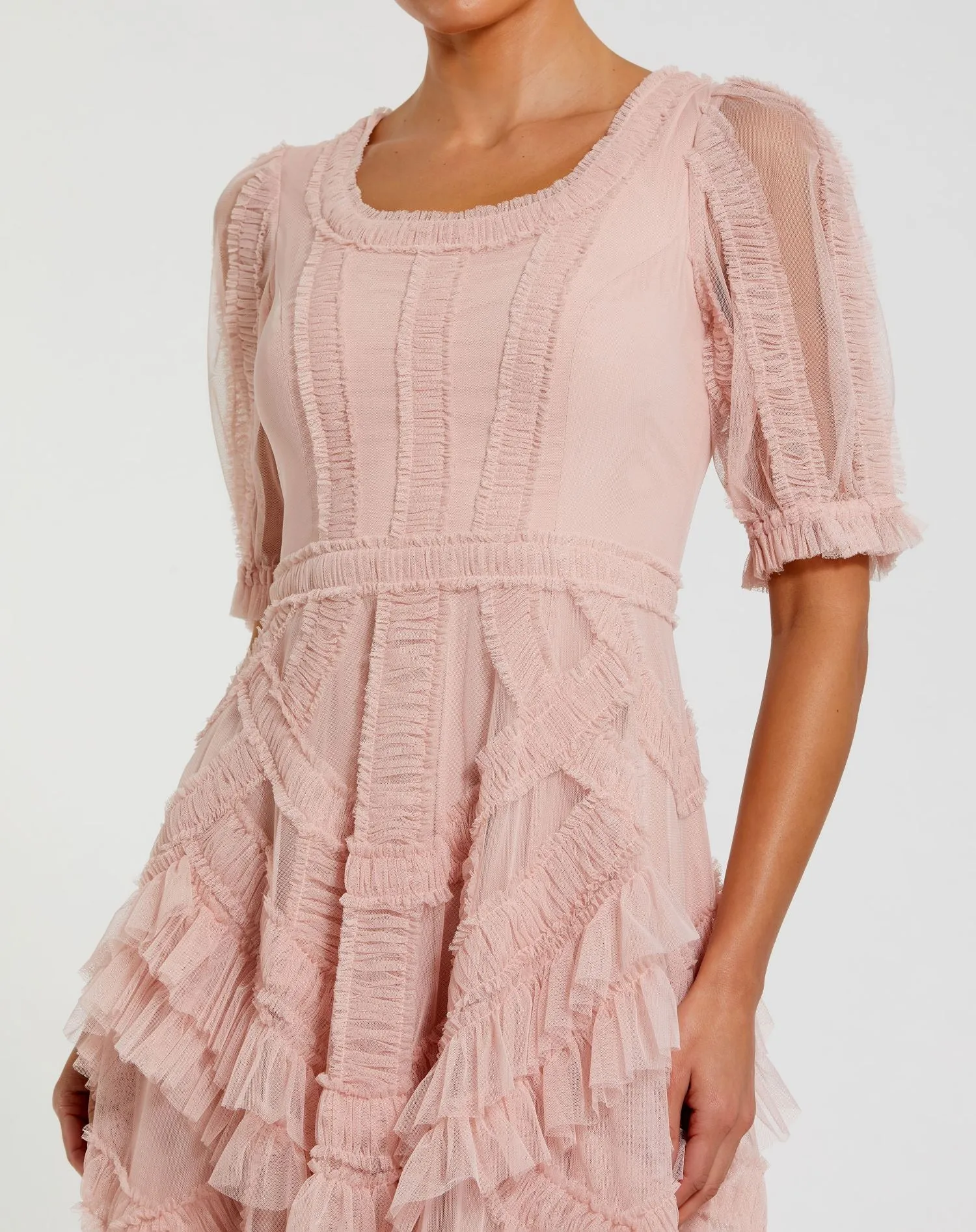 Pink Short Sleeve Micro Ruffle Midi Dress sold by Mac Duggal product image thumbnail 2