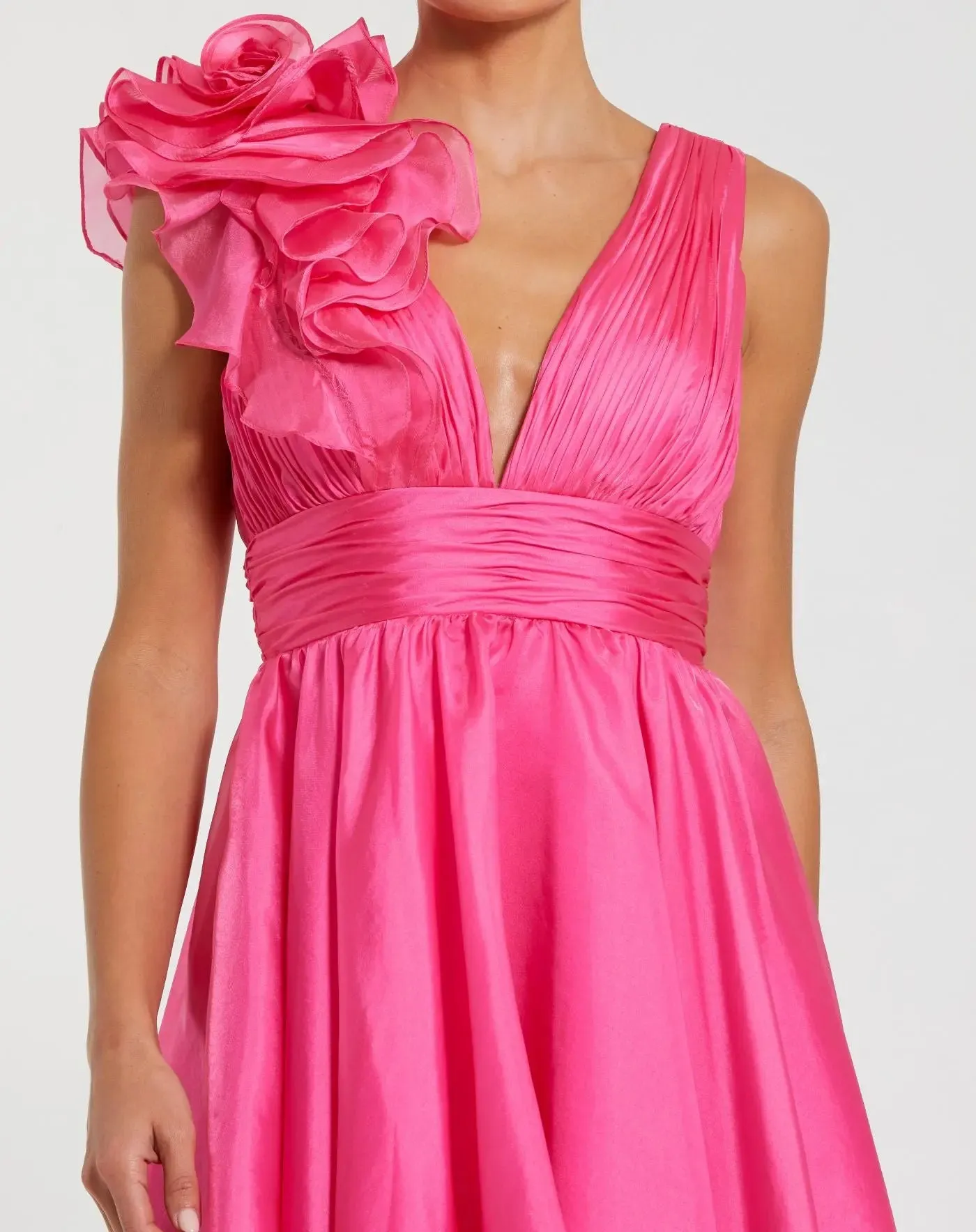 Pink Ruffle V Neck Fit & Flare Mini Dress sold by Mac Duggal product image thumbnail 2
