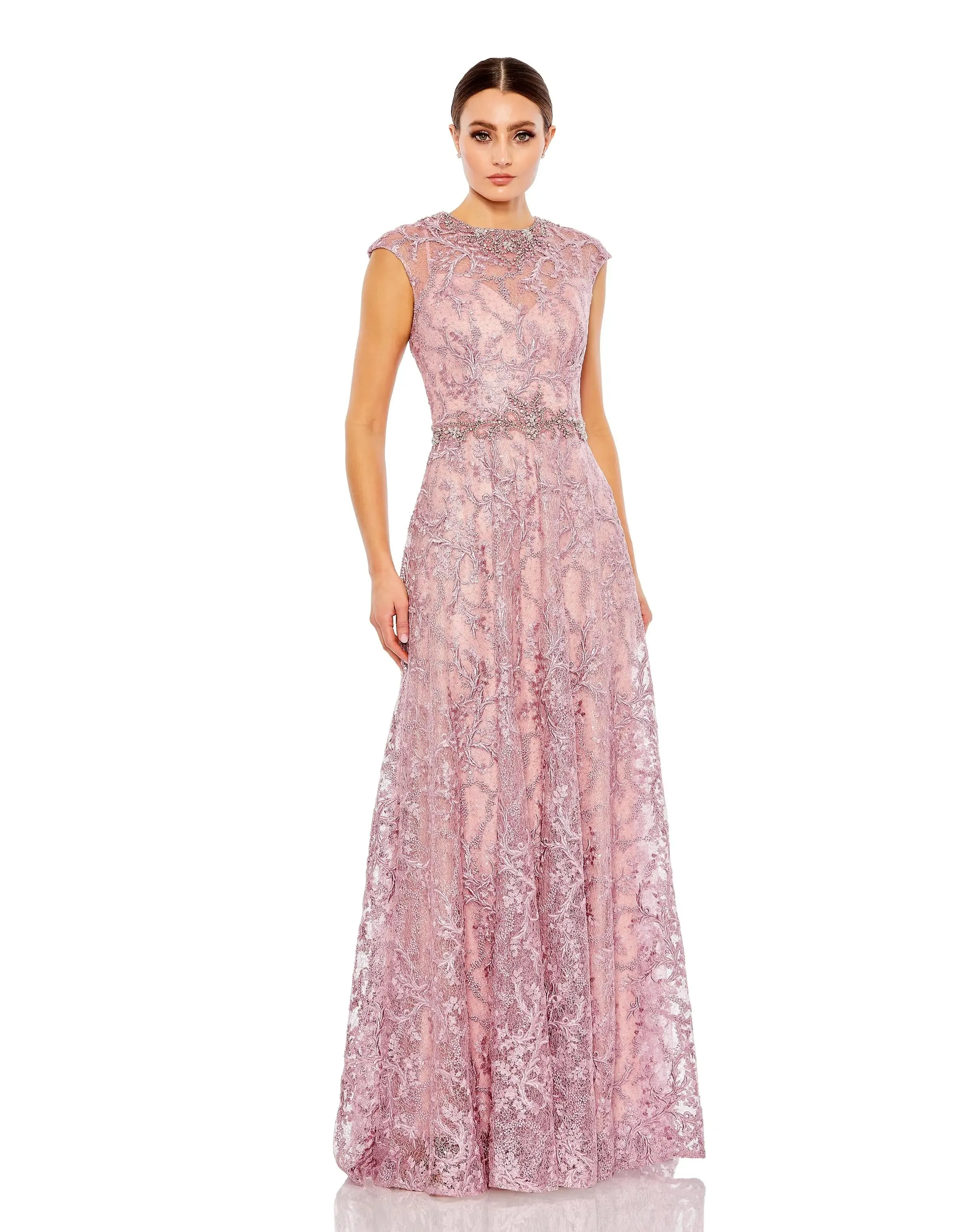 Pink Embroidered Cap Sleeve A Line Gown sold by Mac Duggal