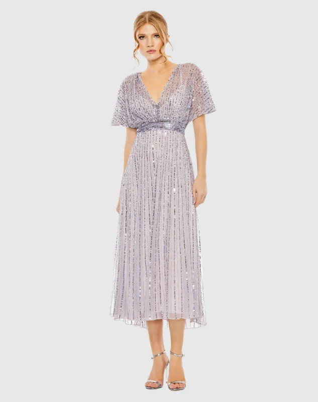 Purple Embellished Short Sleeve Empire Waist Dress sold by Mac Duggal