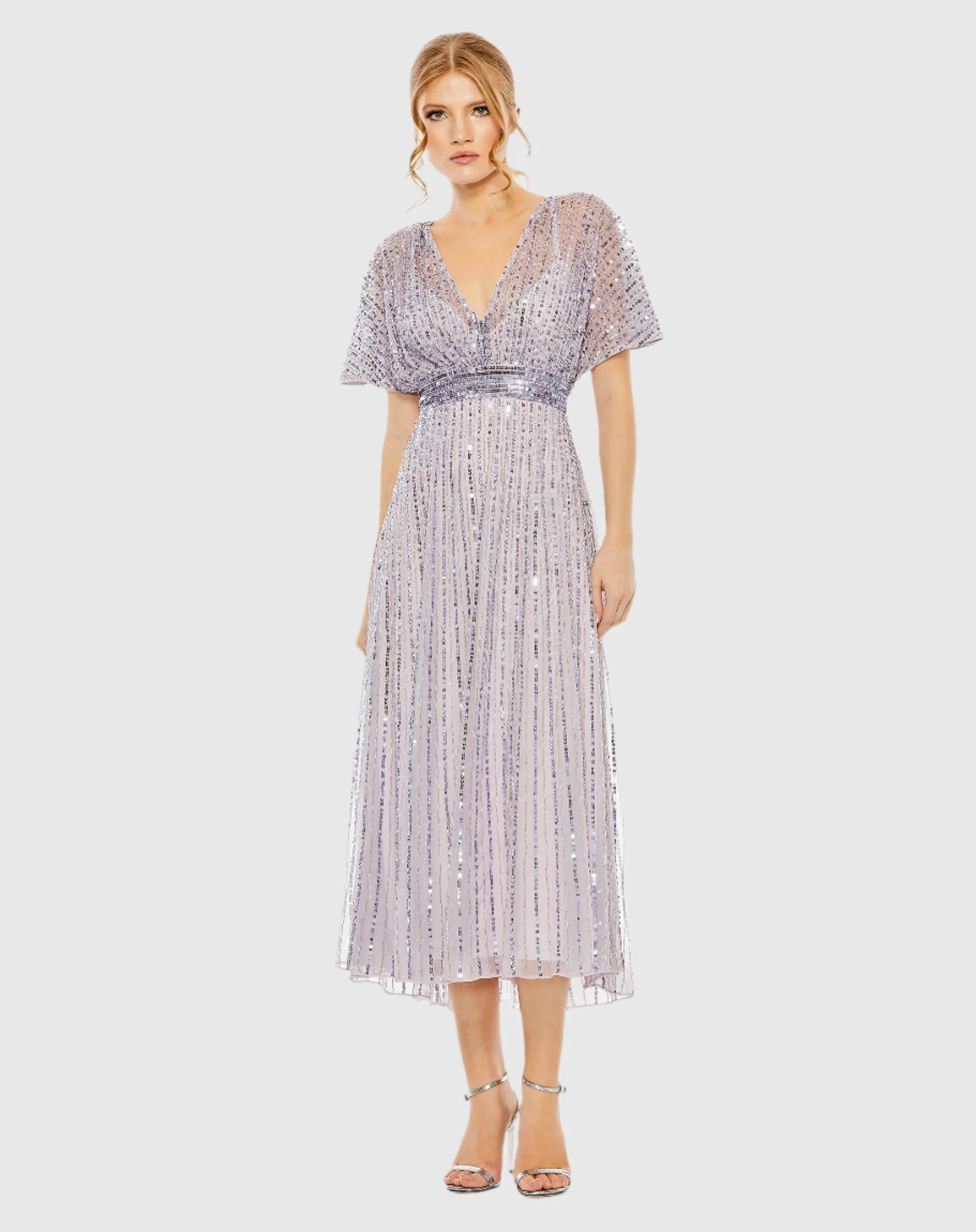 Purple Embellished Short Sleeve Empire Waist Dress sold by Mac Duggal