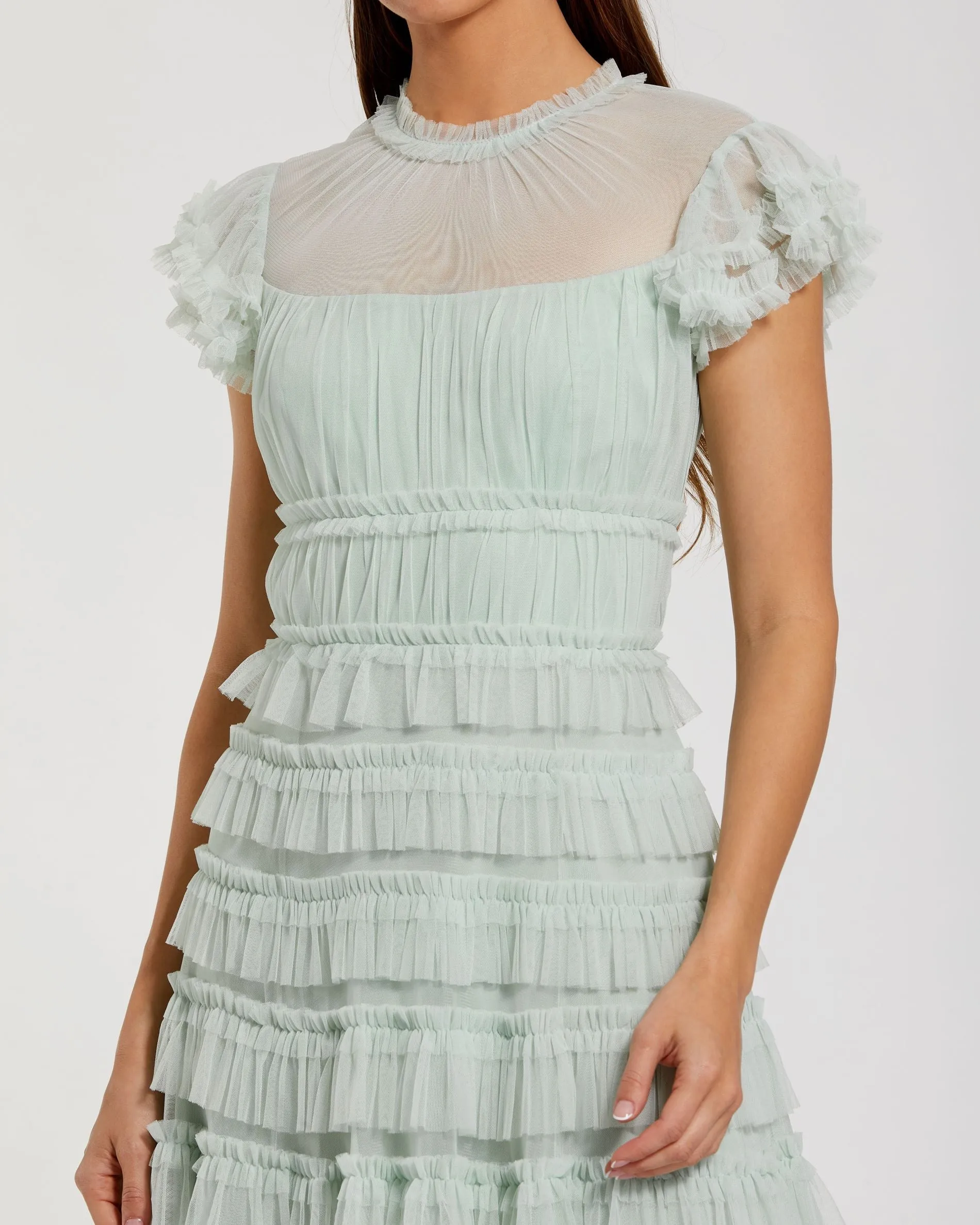 Green Ruffle High Neck Cap Sleeve Midi Dress sold by Mac Duggal product image thumbnail 2