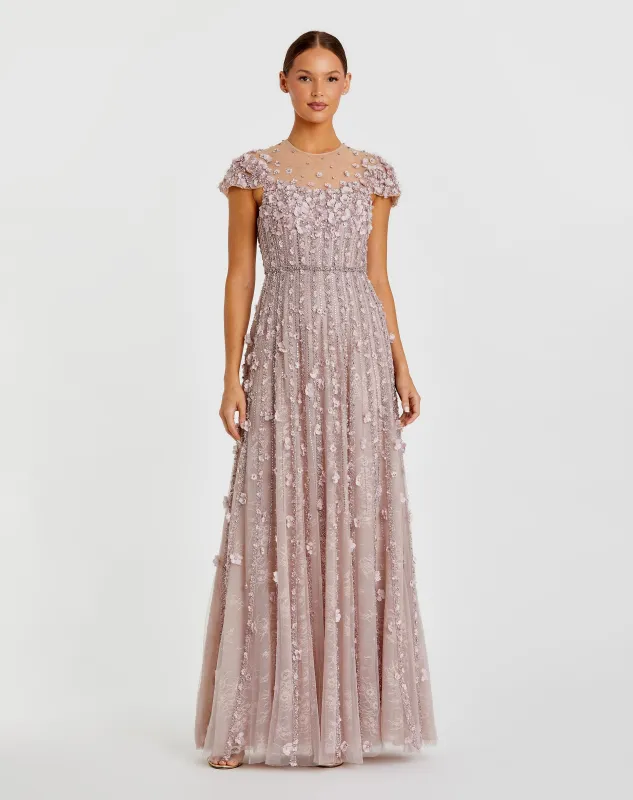 Pink Embellished Lace Illusion Neck A-Line Gown sold by Mac Duggal