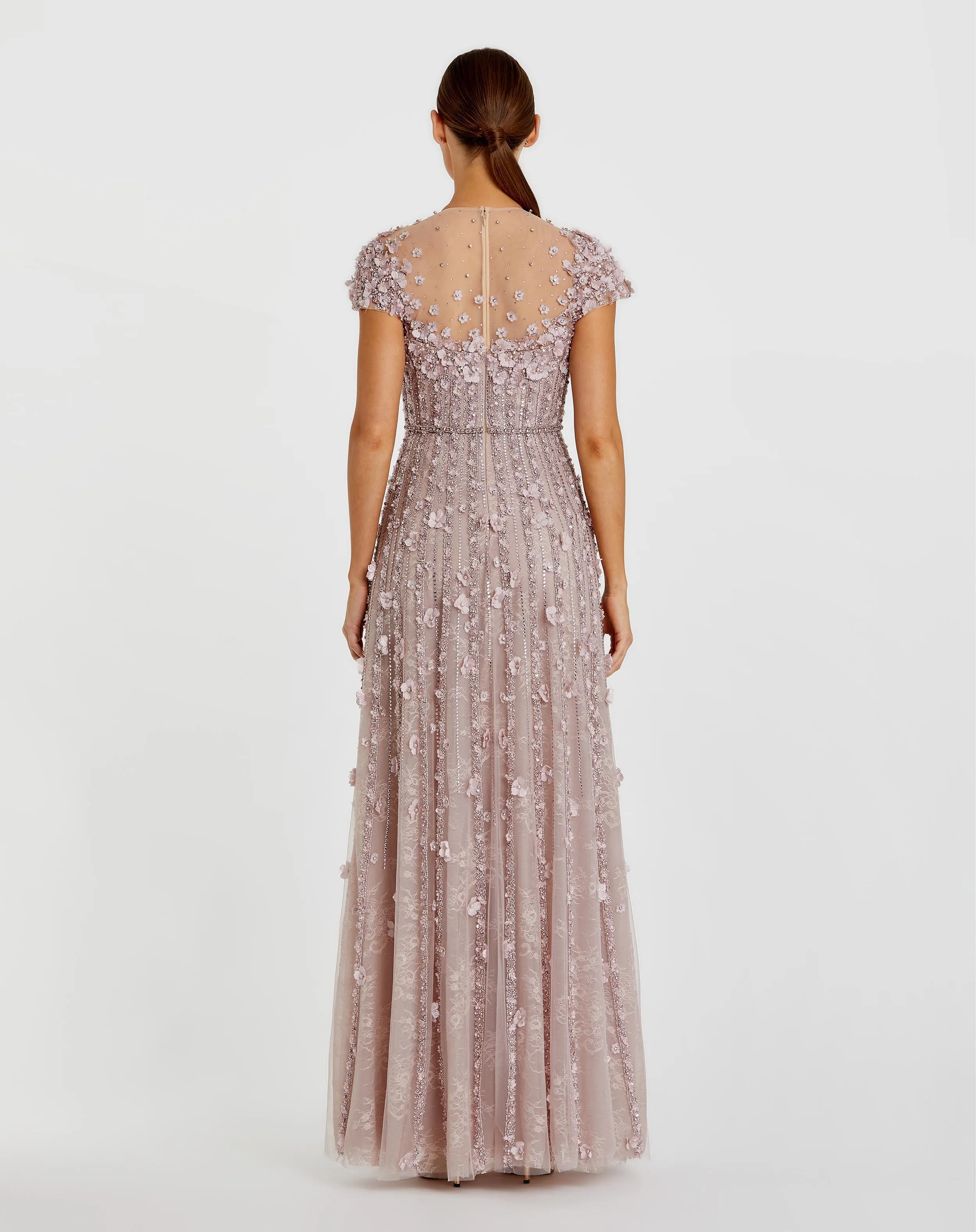 Pink Embellished Lace Illusion Neck A-Line Gown sold by Mac Duggal product image thumbnail 3