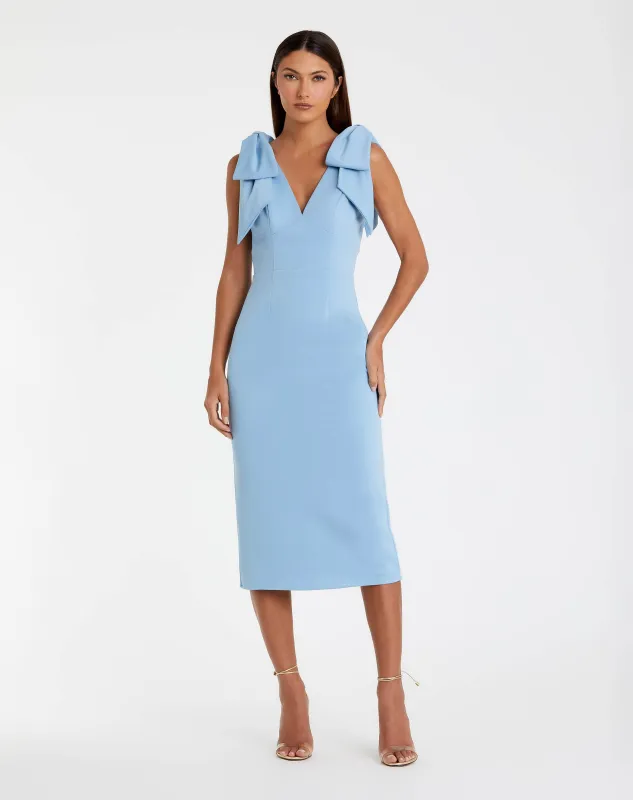 Bow Strap Crepe Fitted Midi Dress sold by Mac Duggal