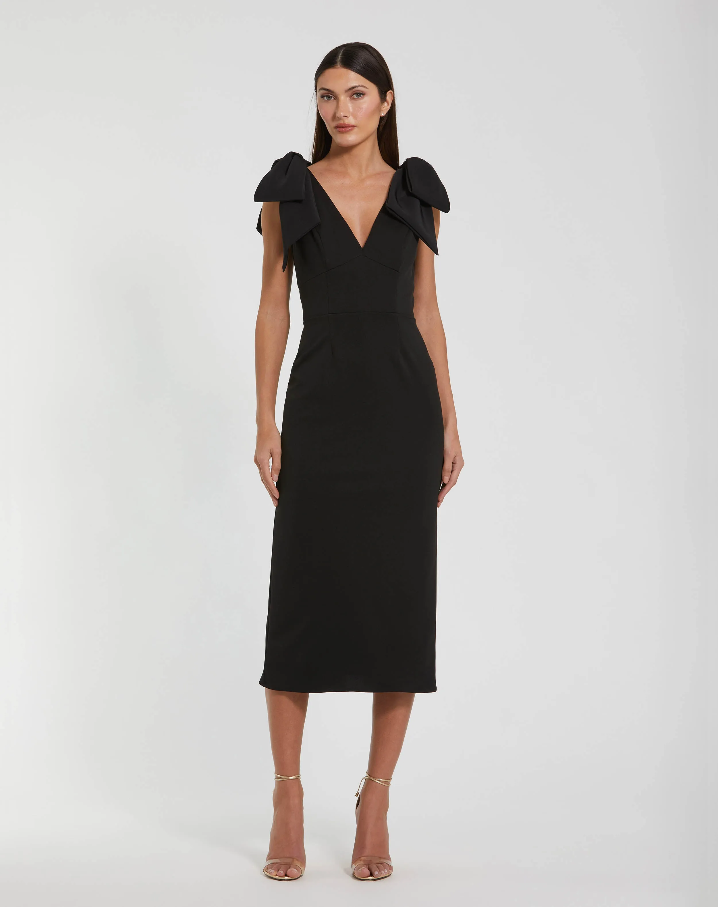 Bow Strap Crepe Fitted Midi Dress sold by Mac Duggal product image thumbnail 2