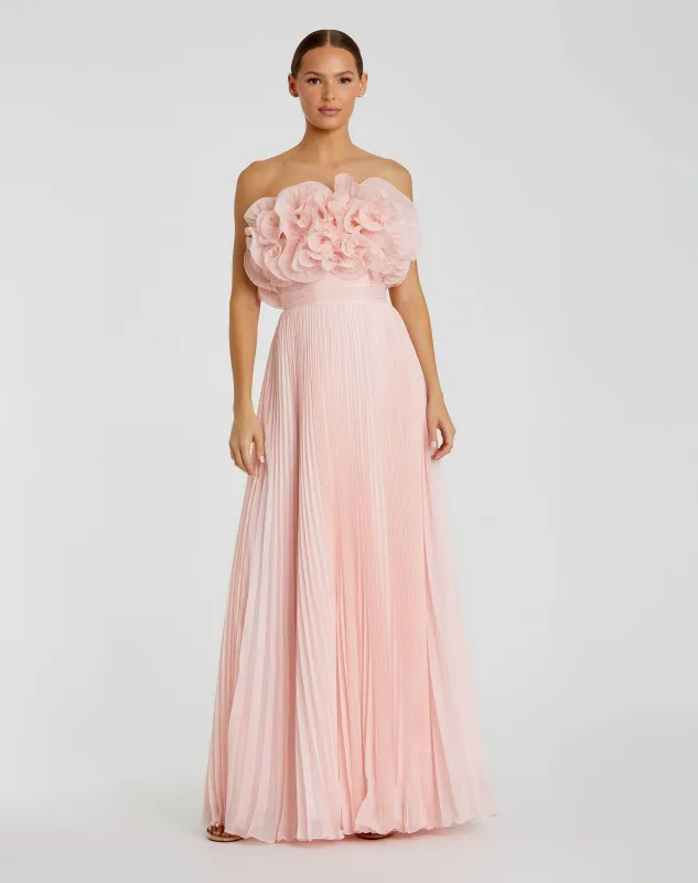 Pink Pleated Chiffon Strapless Gown With Ruffles sold by Mac Duggal