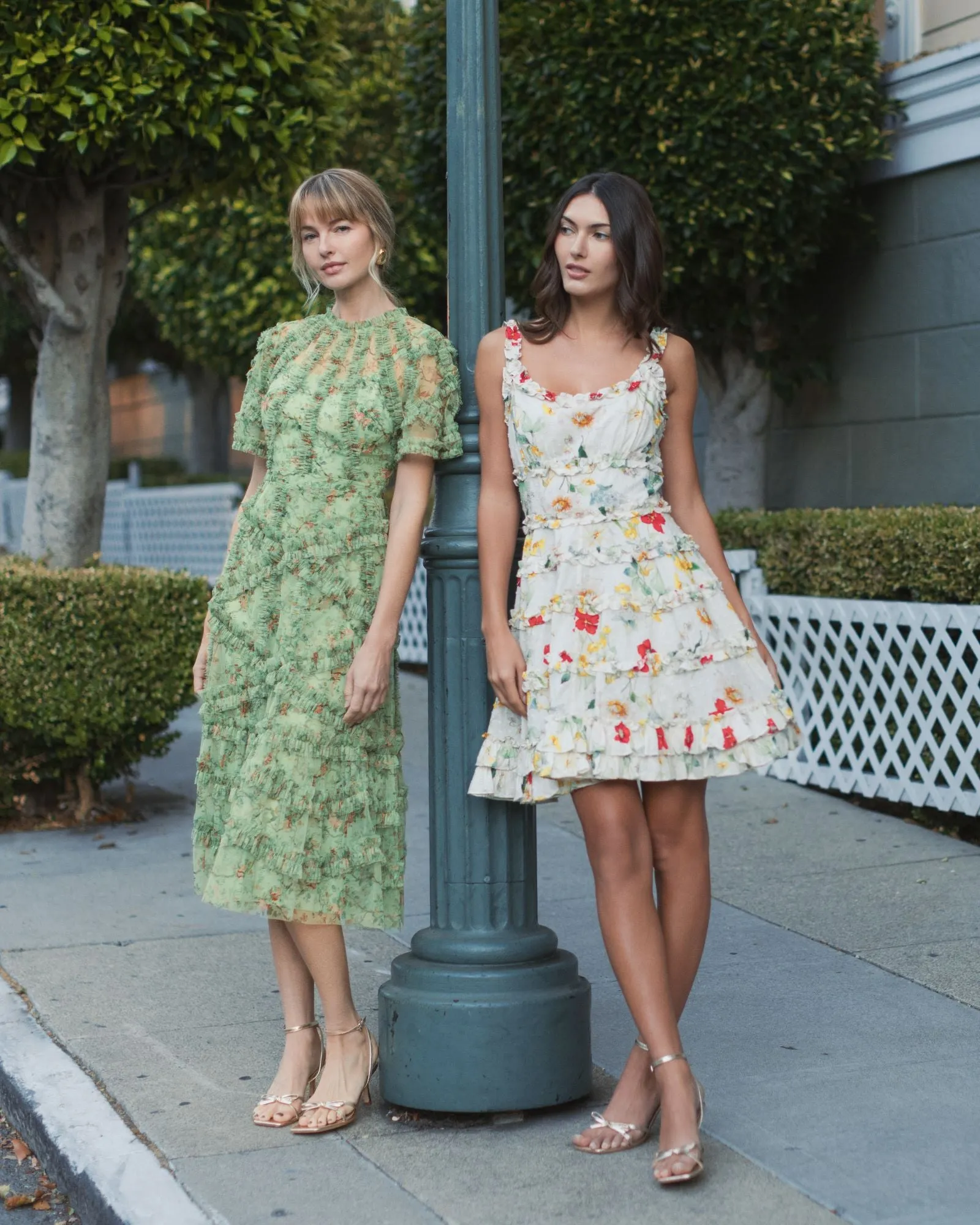 Ivory Floral Square Neck Ruffle Mini Dress sold by Mac Duggal product image thumbnail 4