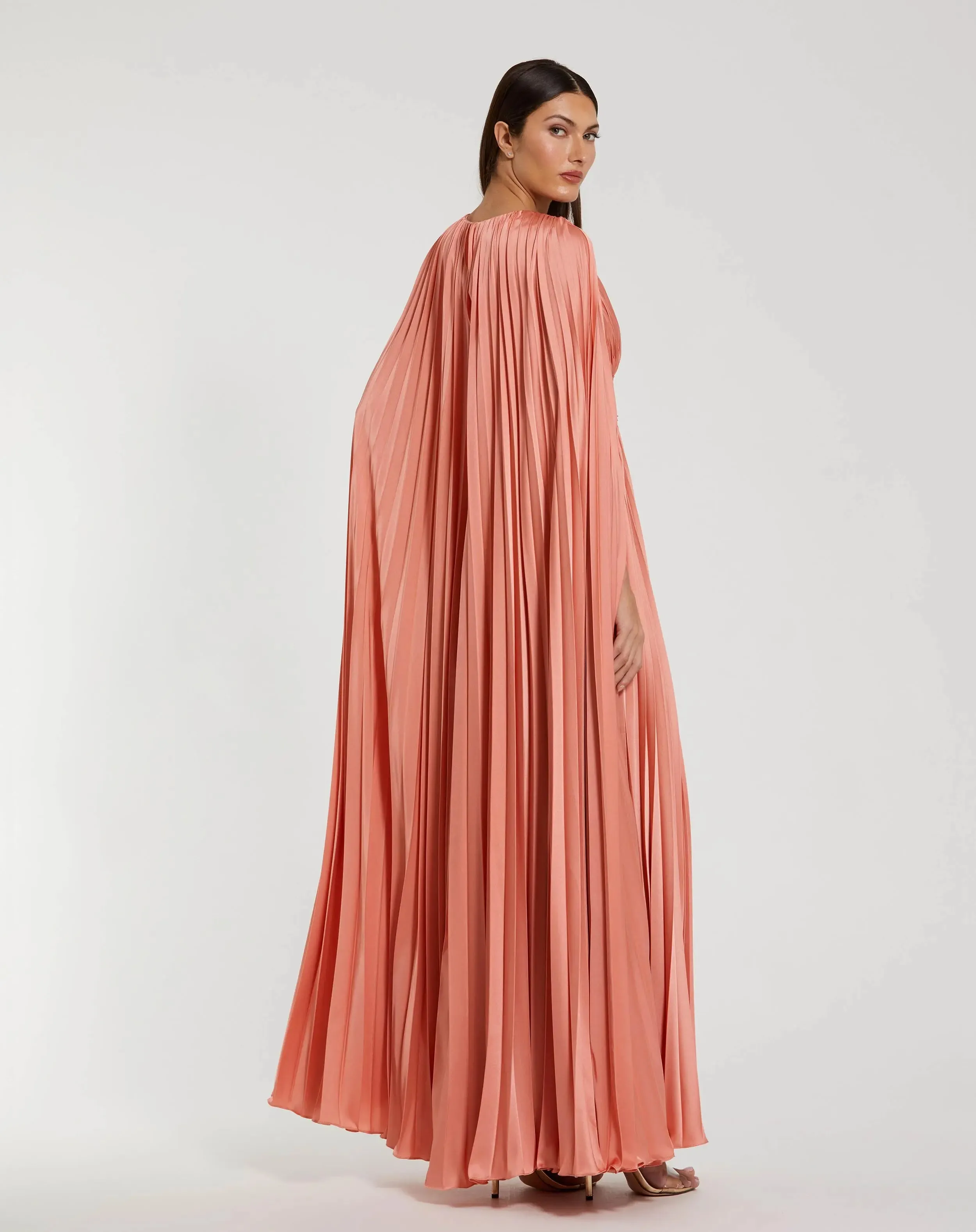 Pink Pleated Charmeuse V Neck Gown With Cape sold by Mac Duggal product image thumbnail 3