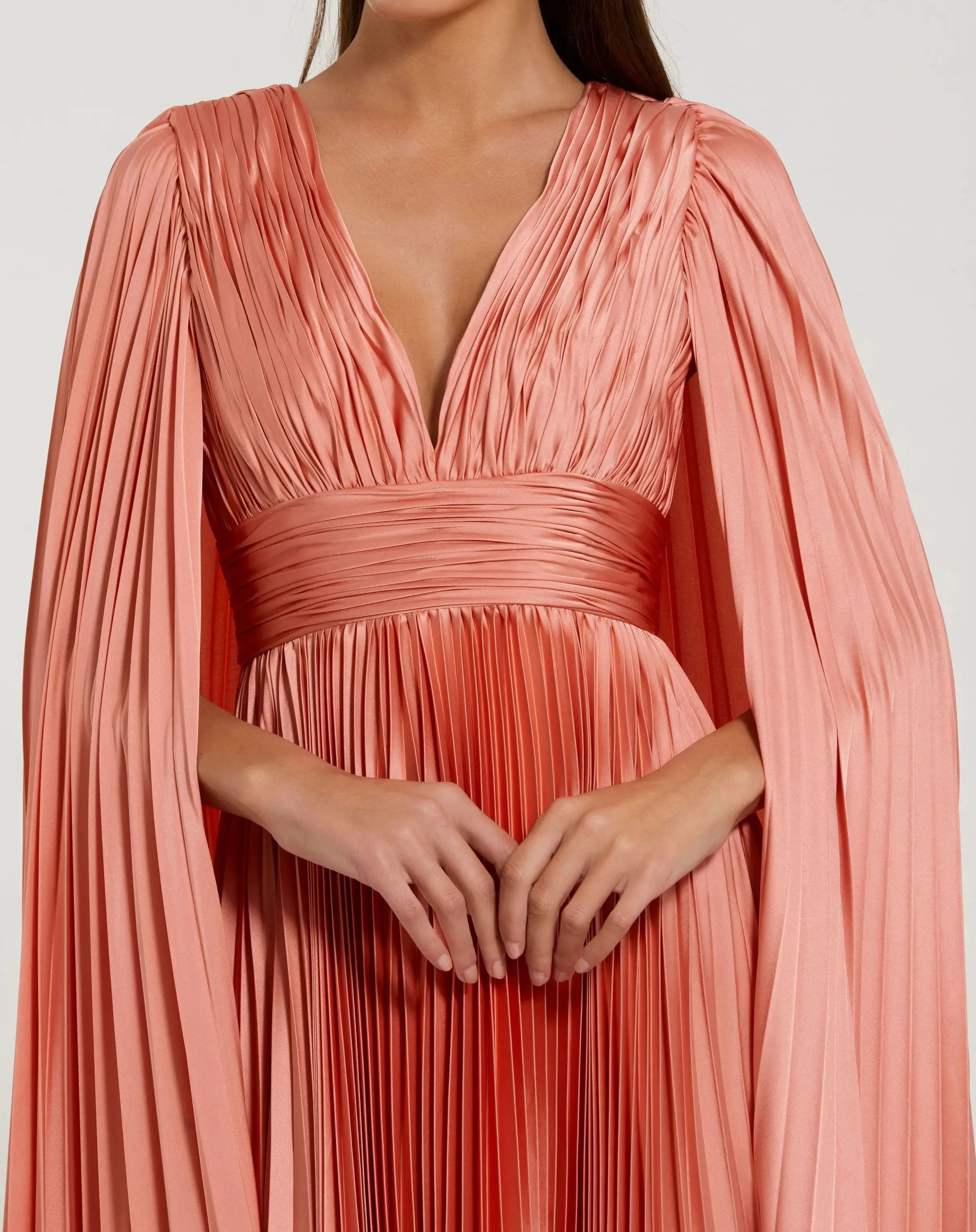 Pink Pleated Charmeuse V Neck Gown With Cape sold by Mac Duggal product image thumbnail 2
