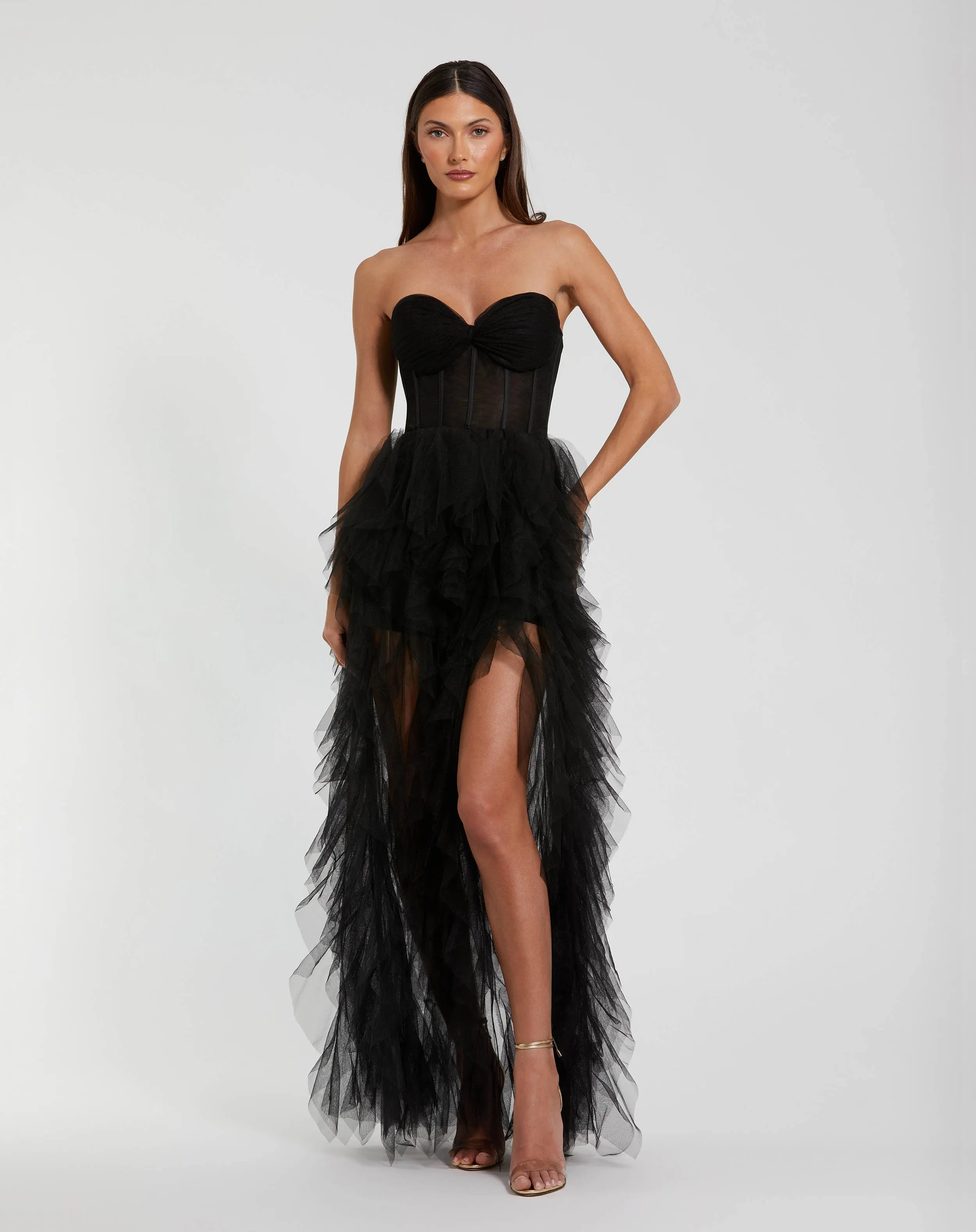 Strapless Bustier Net Gown With Spiral Ruffles sold by Mac Duggal