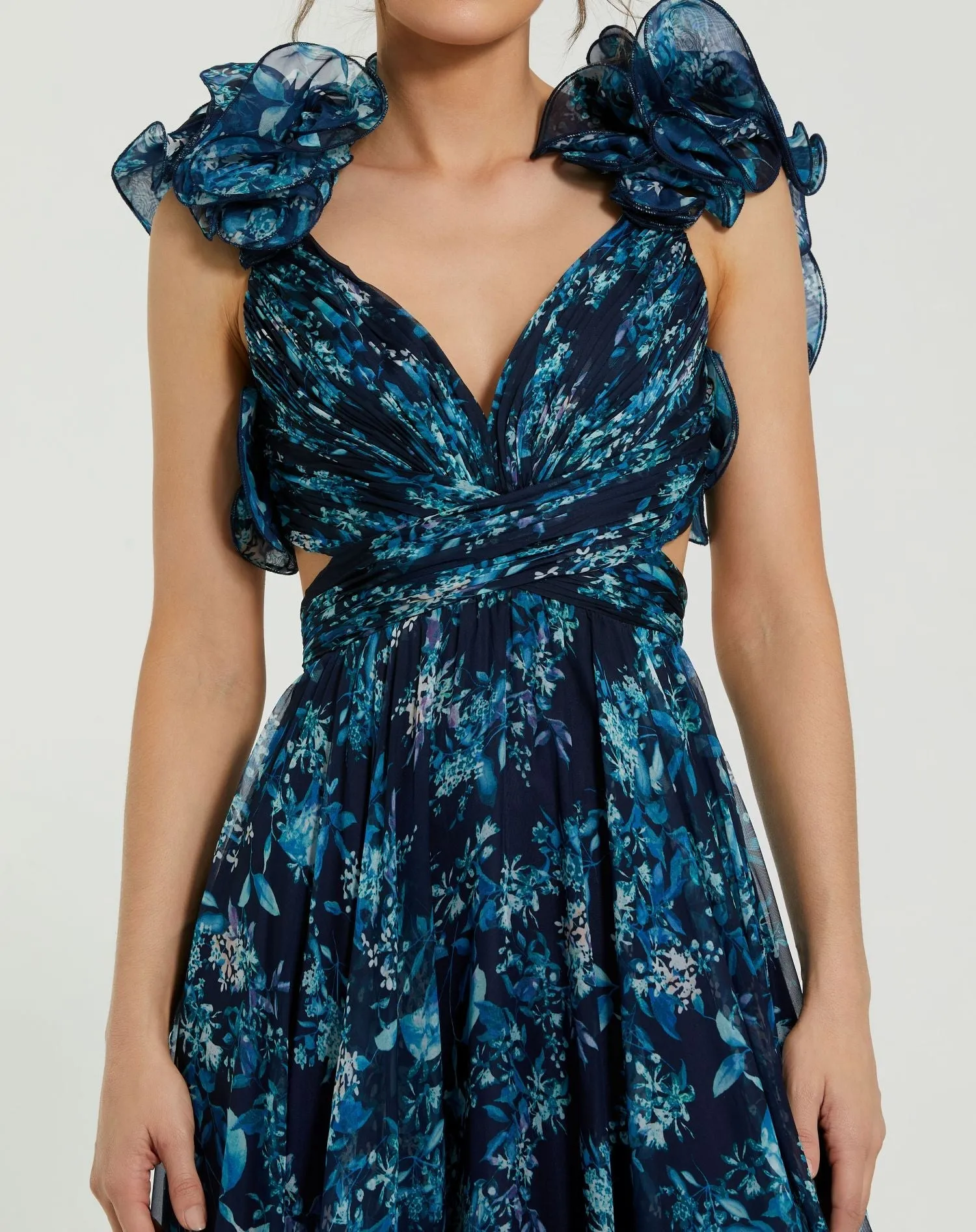 Navy Tiered Floral Cut-Out Chiffon Gown sold by Mac Duggal product image thumbnail 2