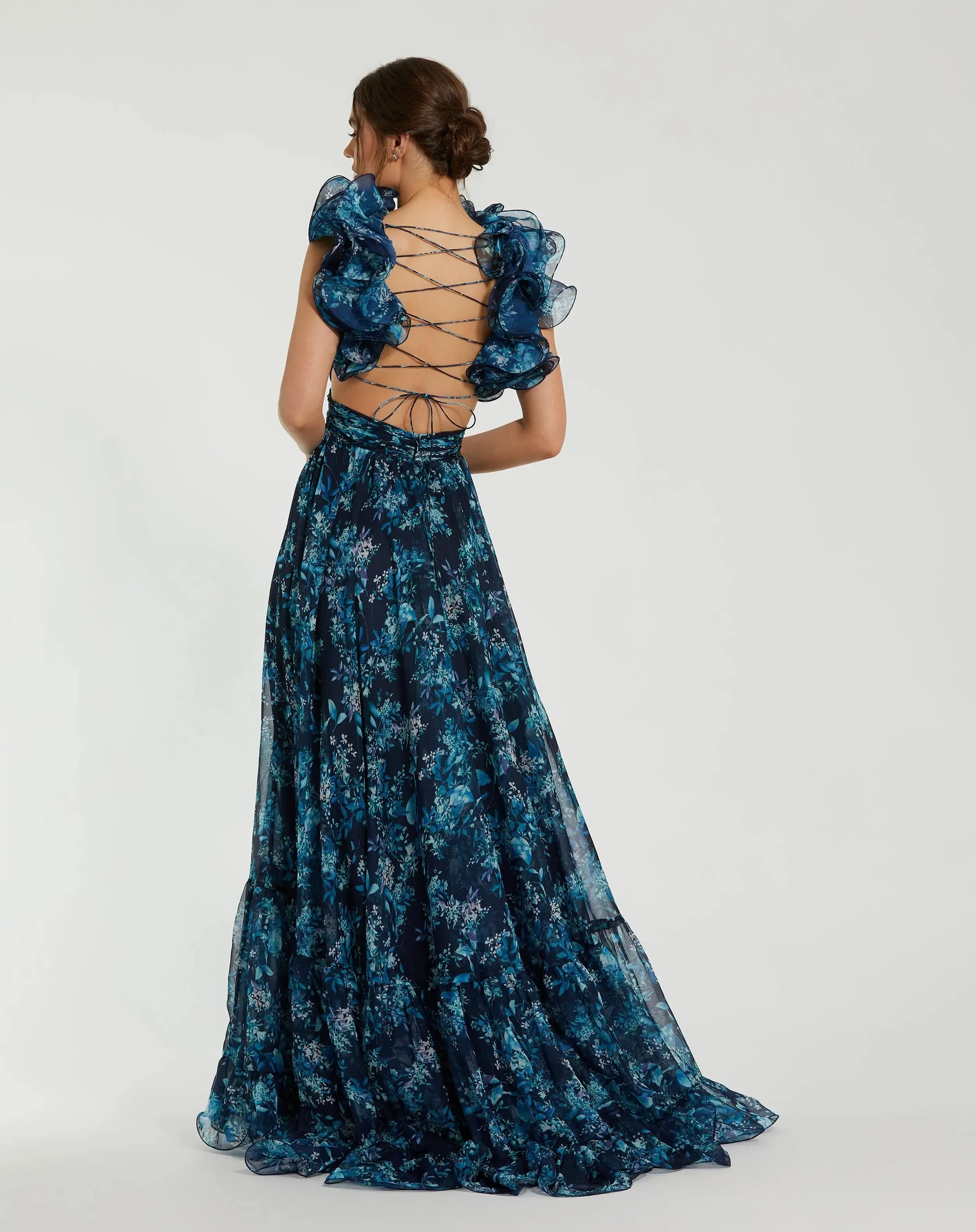 Navy Tiered Floral Cut-Out Chiffon Gown sold by Mac Duggal product image thumbnail 3