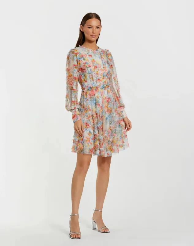 Multicolor Floral A-Line Ruffle Mini Dress sold by Mac Duggal