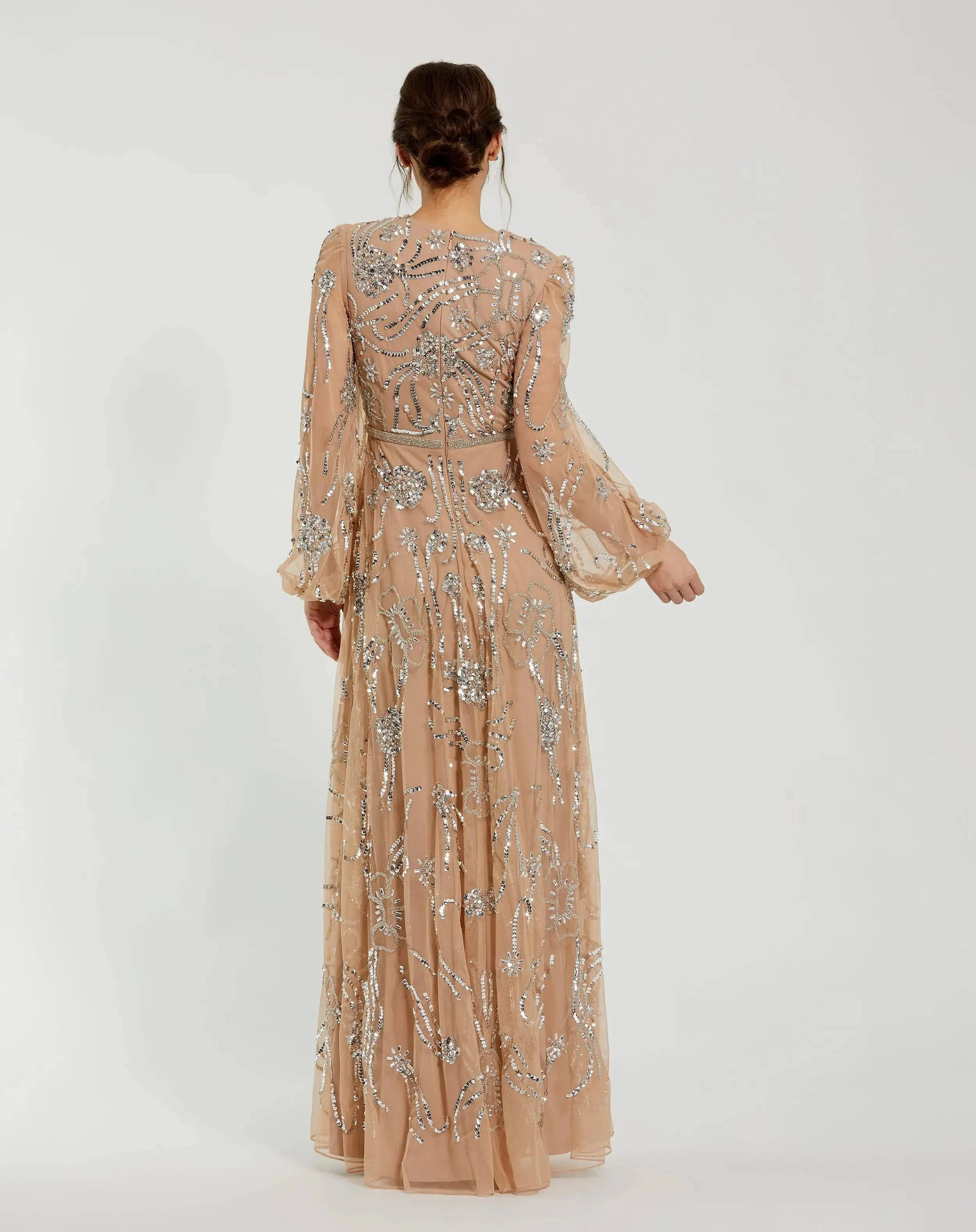 Beige Embellished High Neck Puff Sleeve Gown sold by Mac Duggal product image thumbnail 3