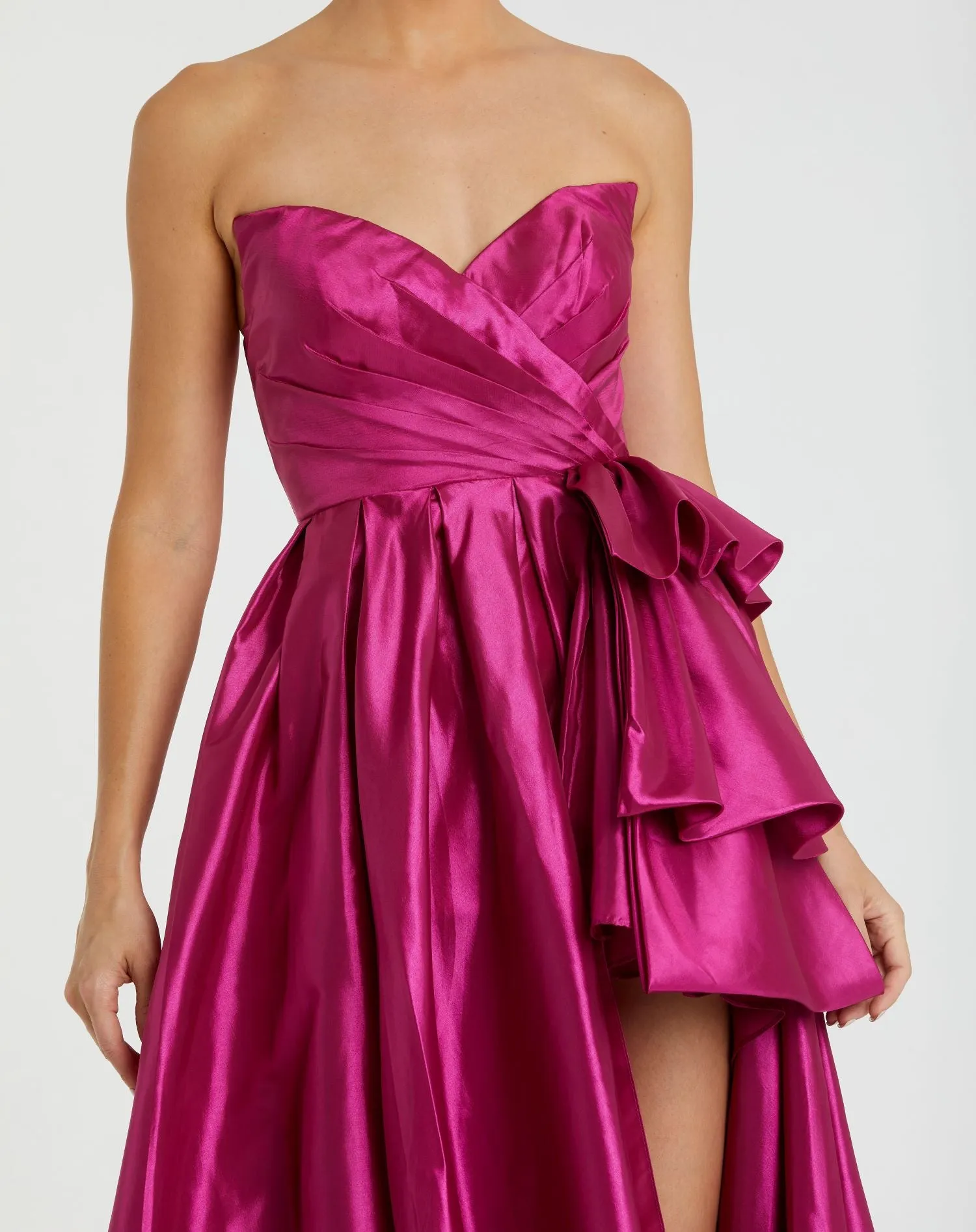 Pink Strapless Taffeta Gown with Ruffles and Slit sold by Mac Duggal product image thumbnail 2