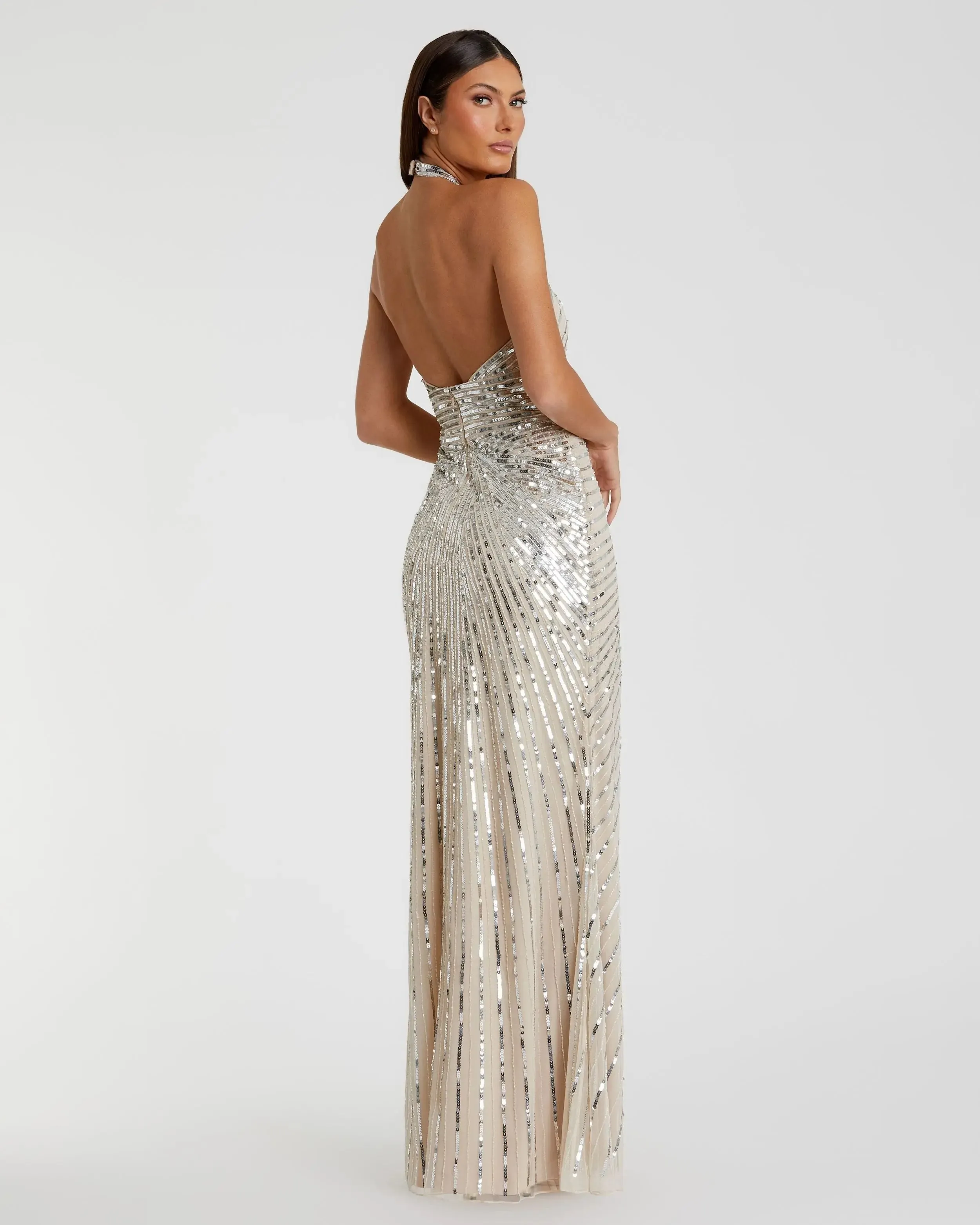 Silver Sequin Halter Keyhole Column Gown sold by Mac Duggal product image thumbnail 3