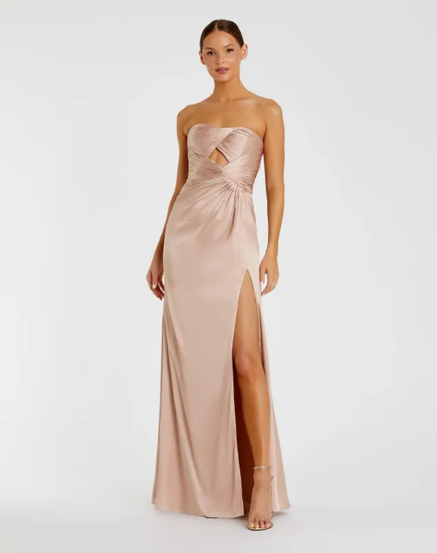 Pink Strapless Charmeuse Wrap Gown With Cutout Detail sold by Mac Duggal