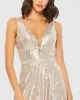 Silver Metallic Plunge Neck Sequined Gown sold by Mac Duggal