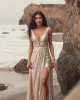 Silver Metallic Plunge Neck Sequined Gown sold by Mac Duggal