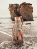 Silver Metallic Plunge Neck Sequined Gown sold by Mac Duggal