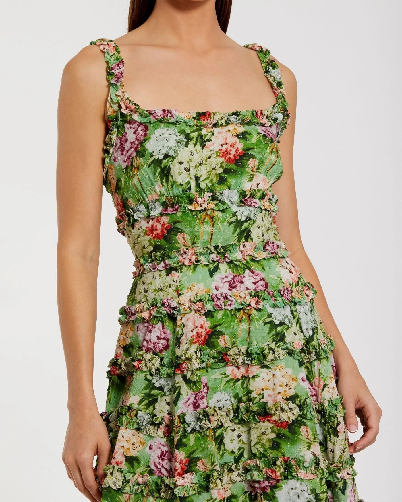 Green Ruffle Floral Square Neck Midi Dress sold by Mac Duggal product image thumbnail 2