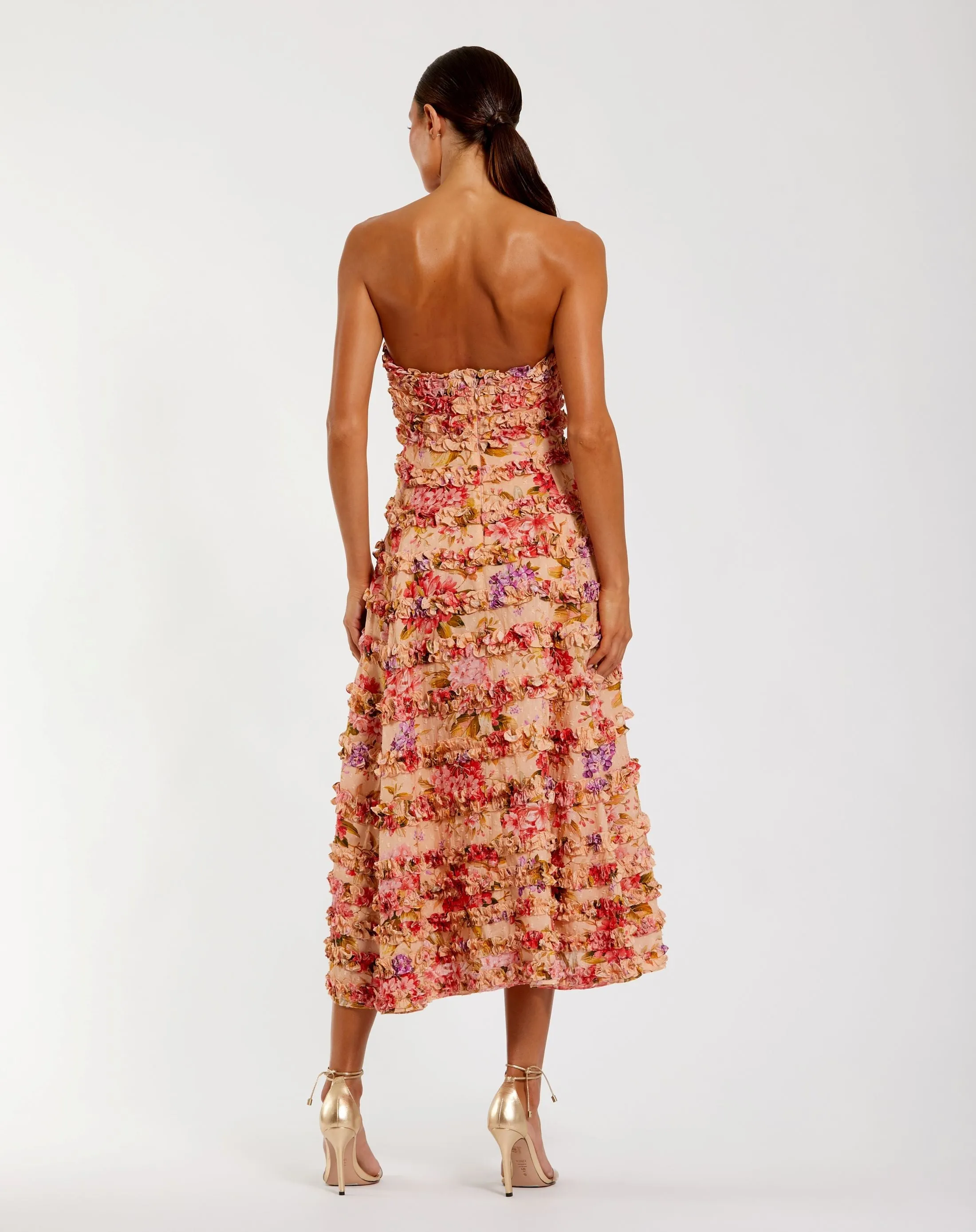 Pink Floral Strapless Ruffle Midi Dress sold by Mac Duggal product image thumbnail 3