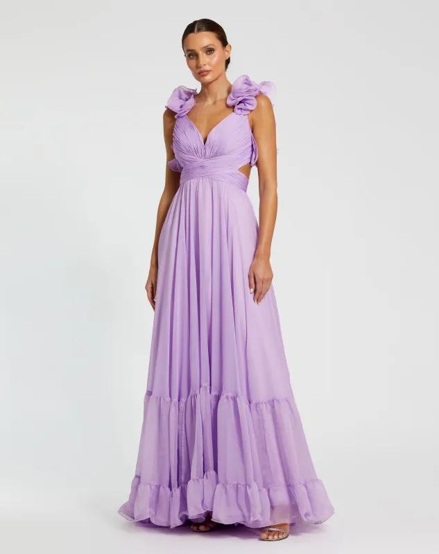 Purple Ruffle Tiered Cut-Out Chiffon Gown sold by Mac Duggal