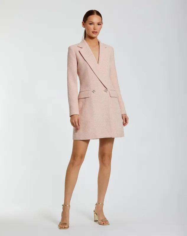 Pink Boucle Long Sleeve Blazer Mini Dress sold by Mac Duggal